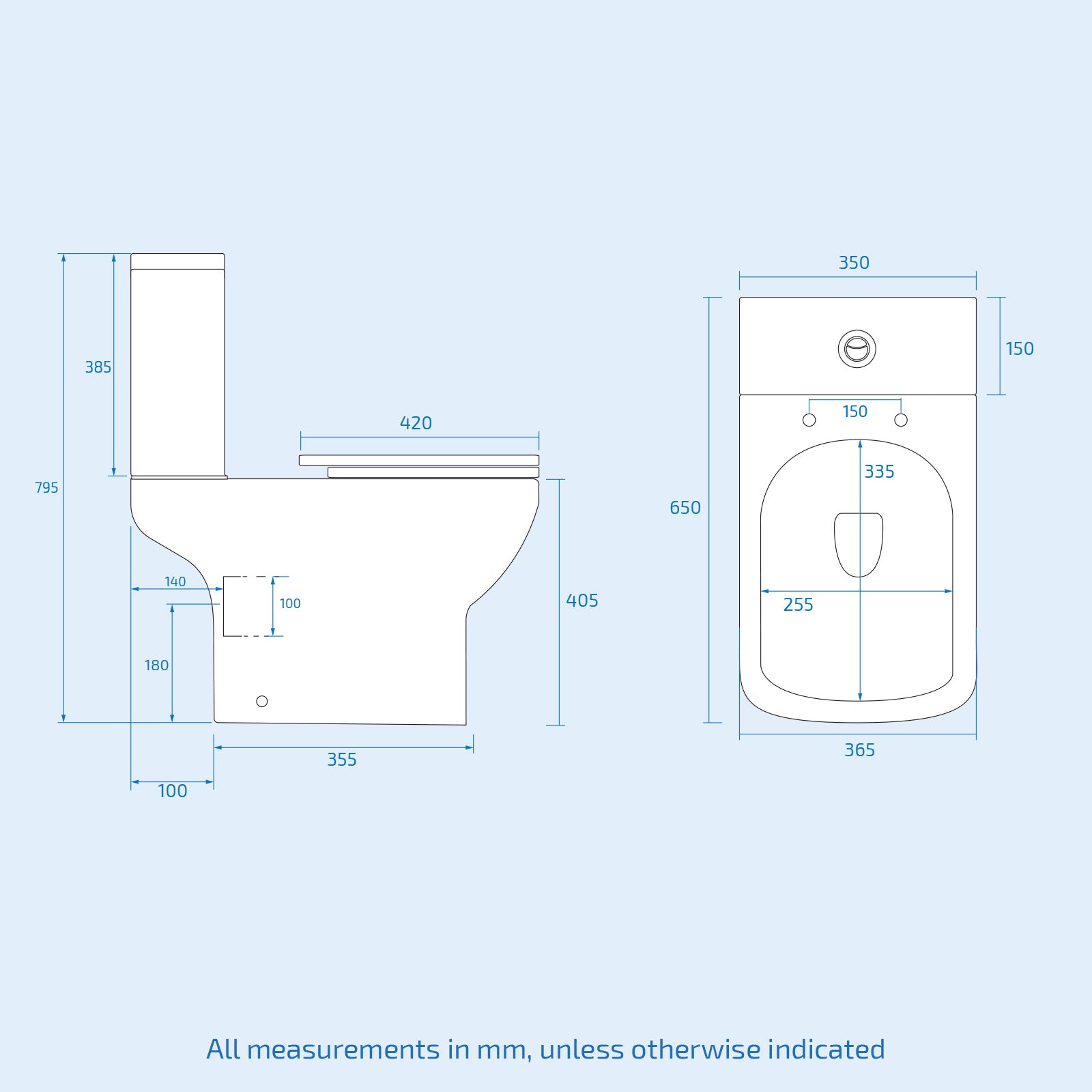 Modern Square Close Coupled Toilet With Seat & Cistern