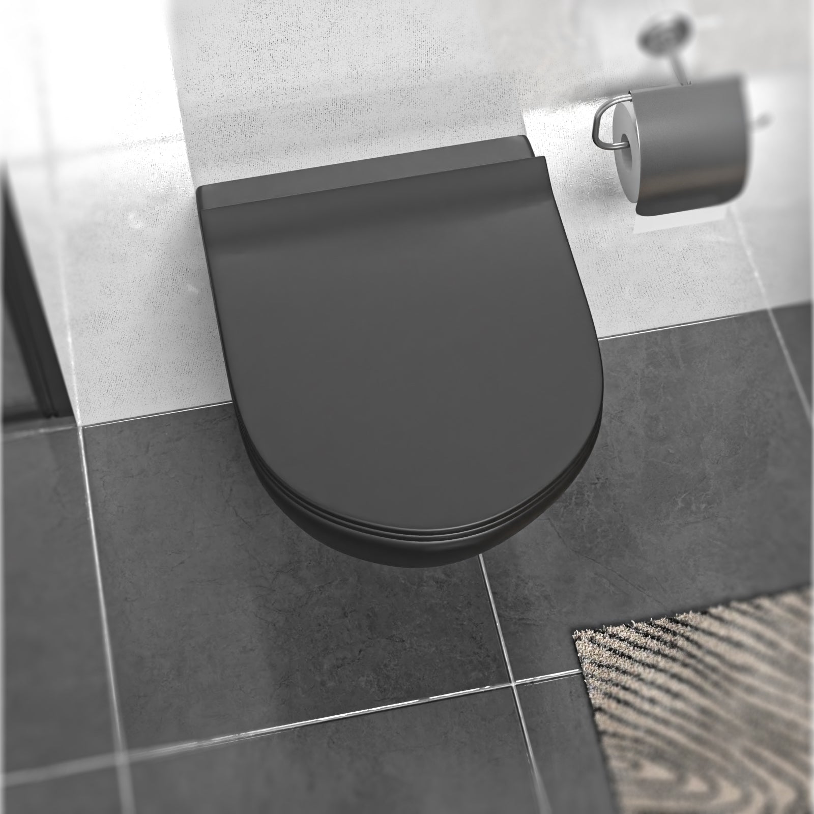 Round Rimless Wall Hung Toilet Pan & Soft Close Seat Matte Black