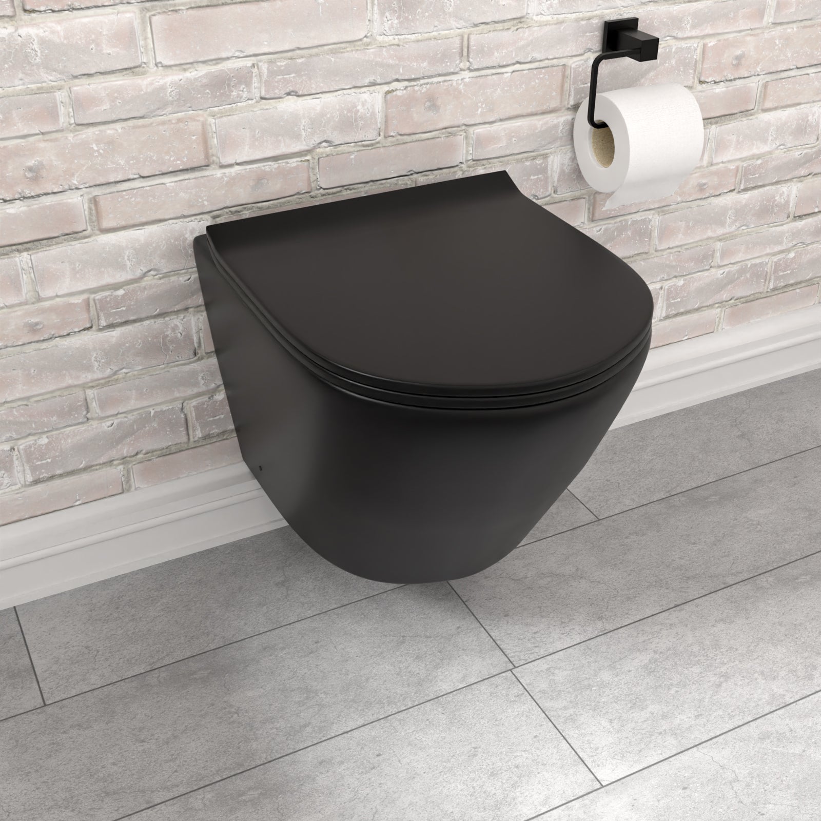 Wall Hung Rimless Black Toilet, Cistern Frame Square Black Button