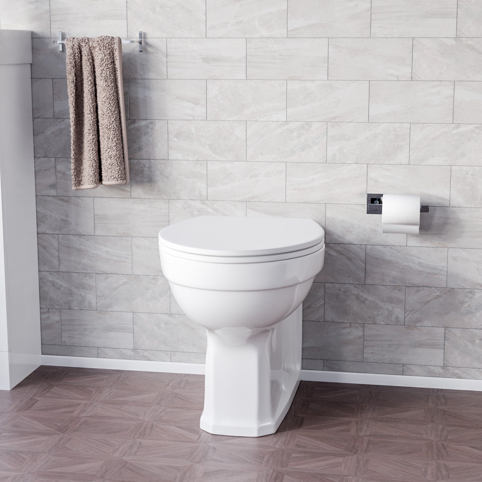 White Oval Shape Back to Wall Toilet with Soft Close Slim Seat