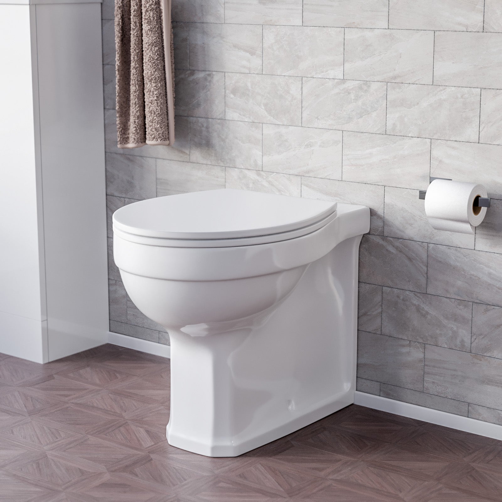 White Oval Shape Back to Wall Toilet with Soft Close Slim Seat