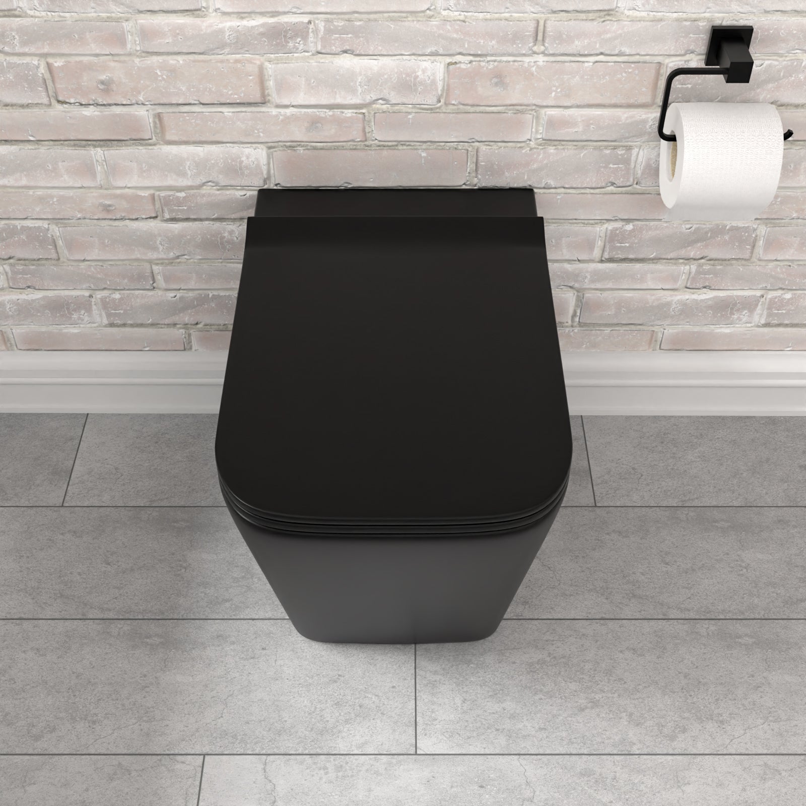 Rimless Square Back To Wall Toilet Pan & Soft Close Seat Matte Black