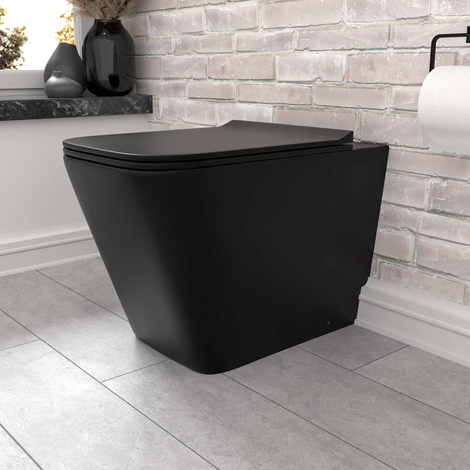 Rimless Square Back To Wall Toilet Pan & Soft Close Seat Matte Black