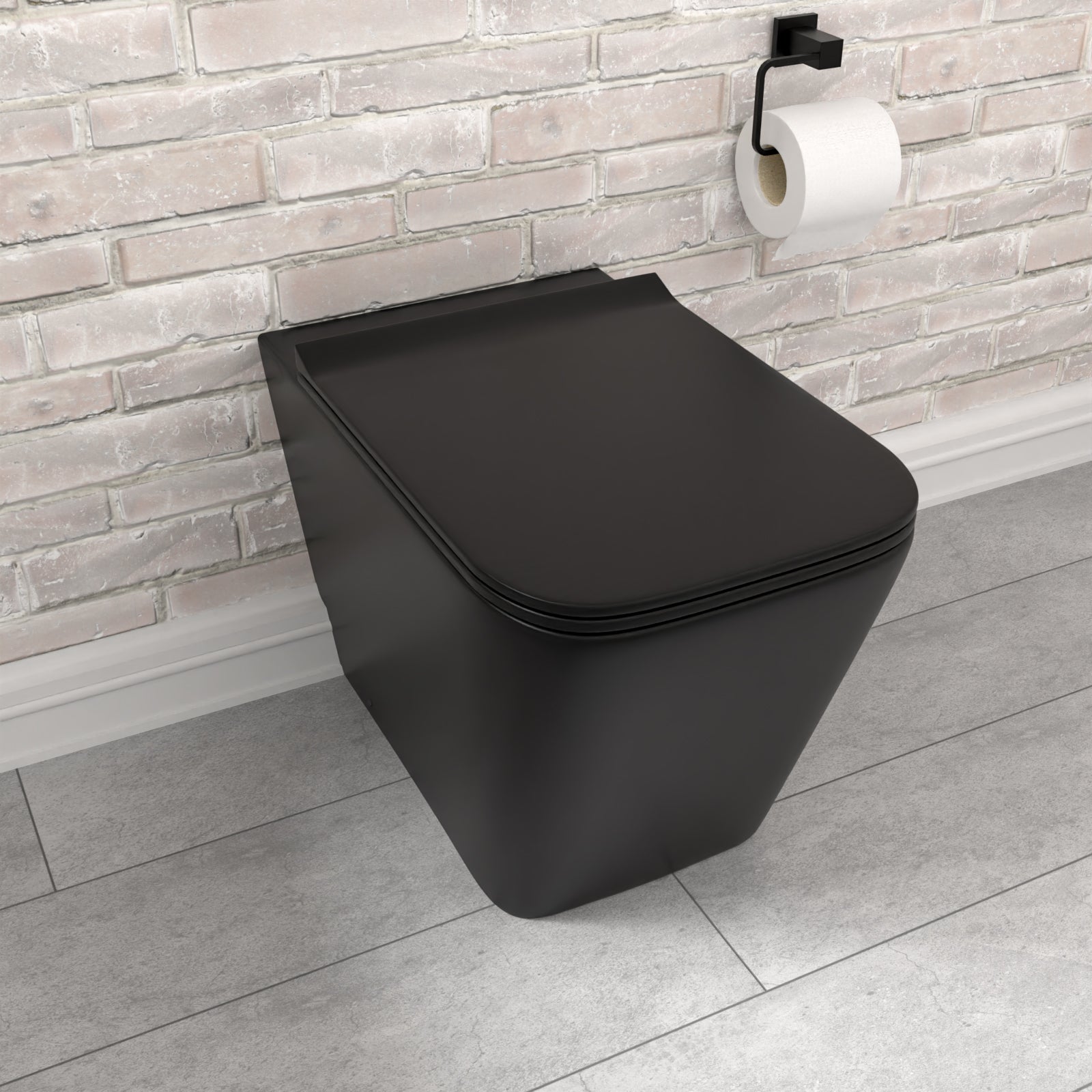 Rimless Square Back To Wall Toilet Pan & Soft Close Seat Matte Black