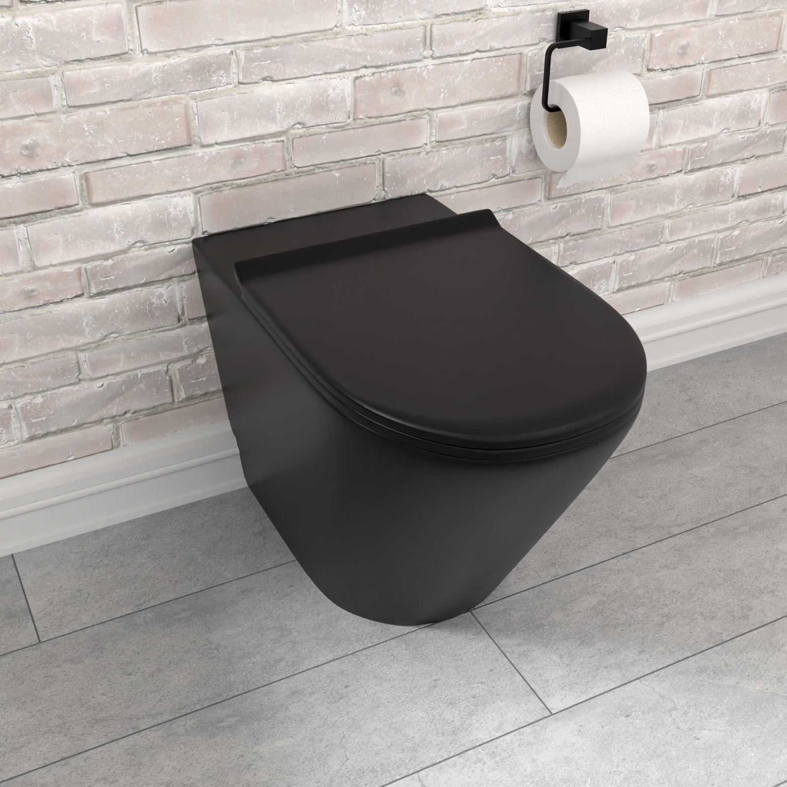 Rimless Round Back To Wall Toilet Pan & Soft Close Seat Matte Black