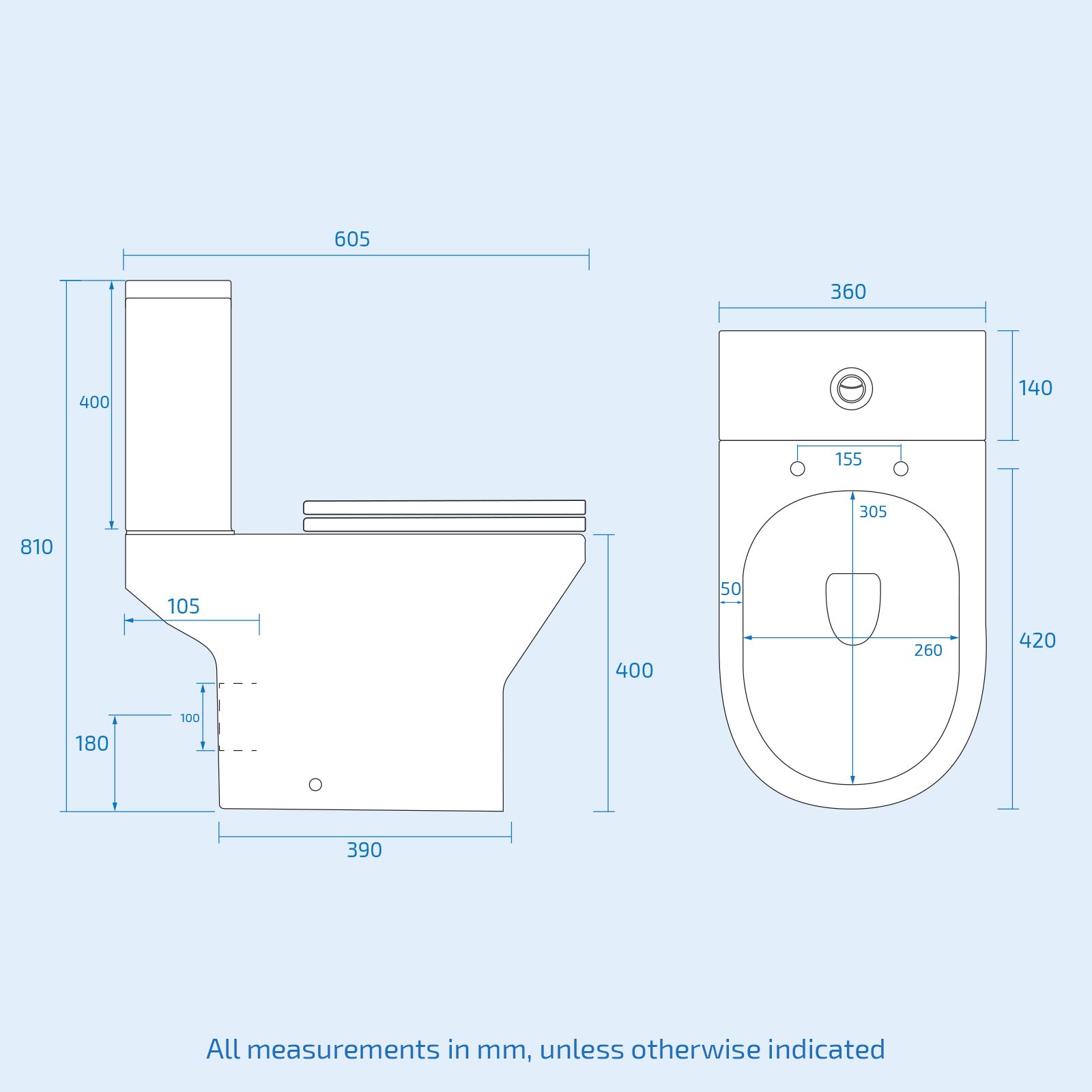 Nanuya White 500mm 2 Drawers Basin Vanity and Close Coupled Toilet