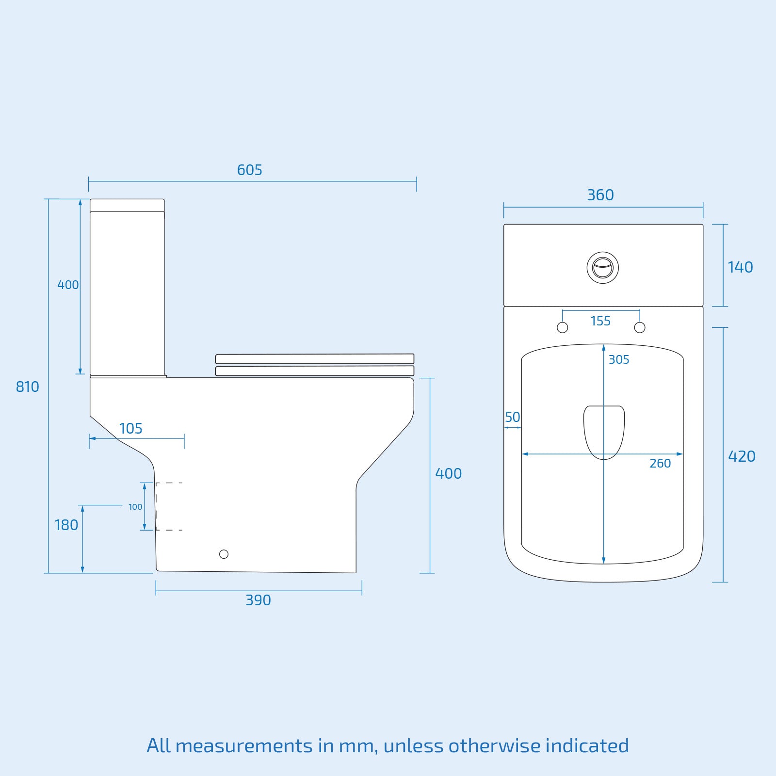 Alaska 500mm White 2 Drawers Basin Vanity Unit & Close Coupled Toilet