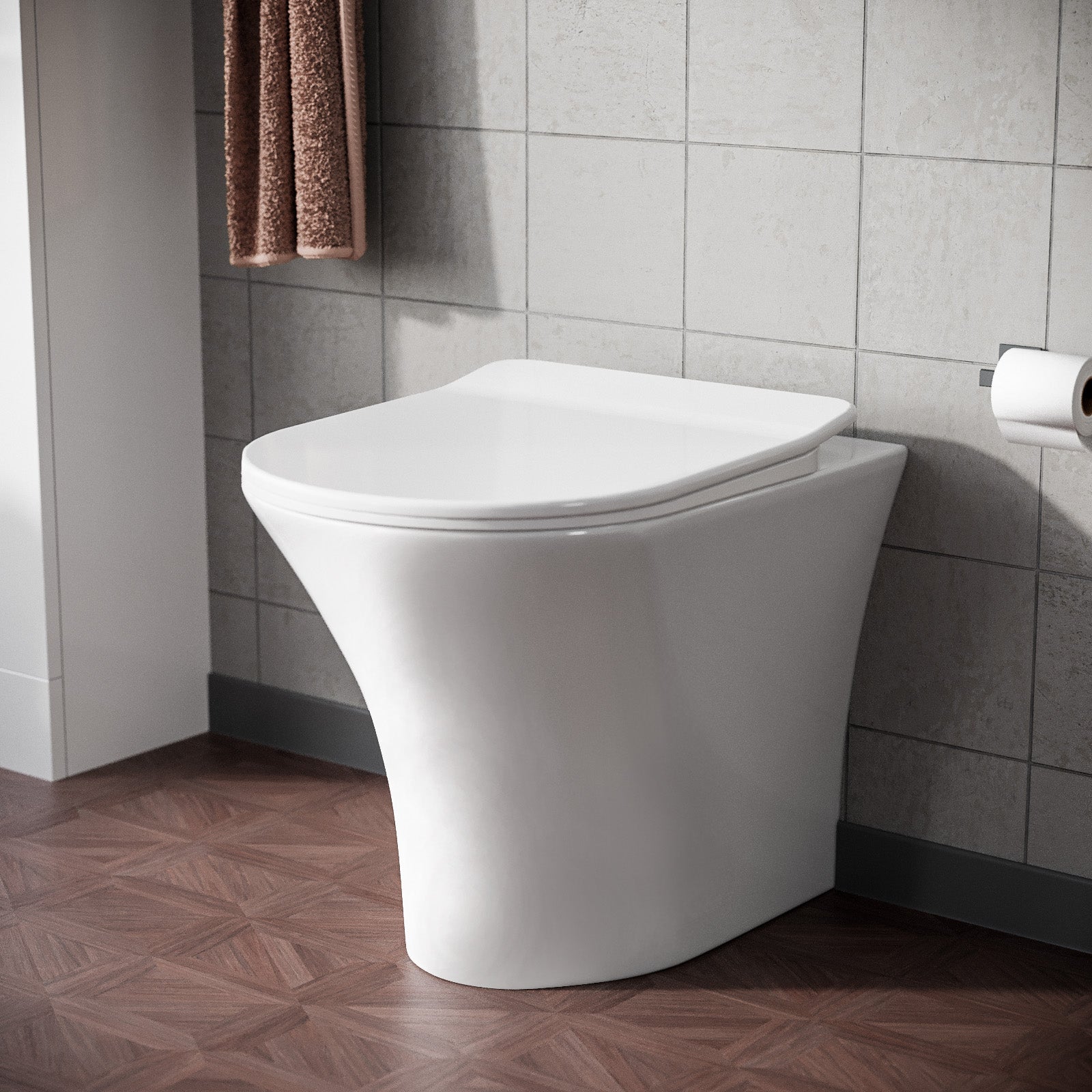 Kelston Modern Bathroom Rimless Back to Wall Toilet with Soft Close Seat White