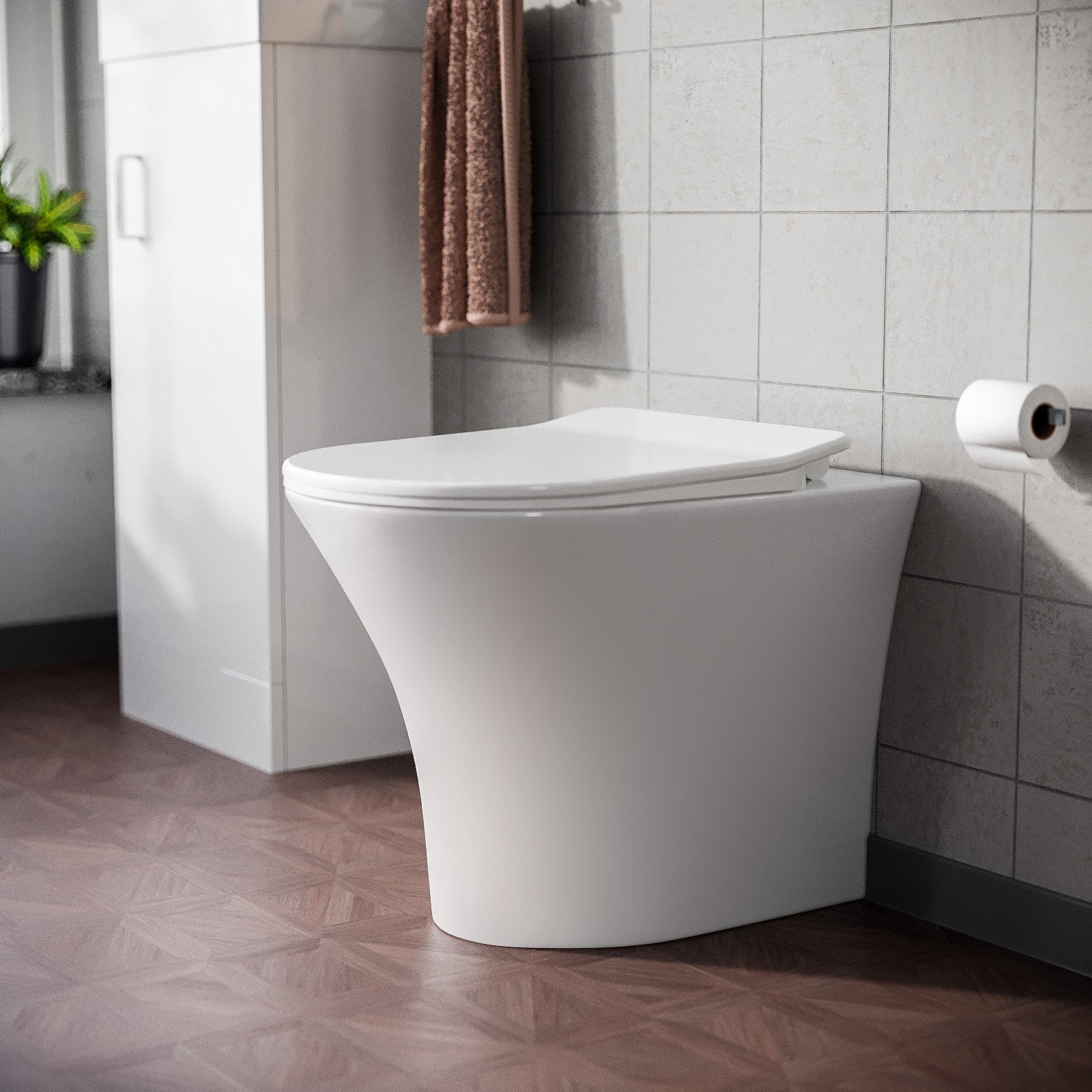 Kelston Modern Bathroom Rimless Back to Wall Toilet with Soft Close Seat White