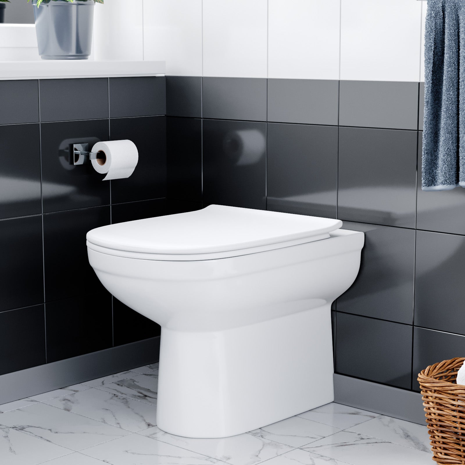 Ketton Modern Back to Wall Rimless Toilet and Soft Close Seat White