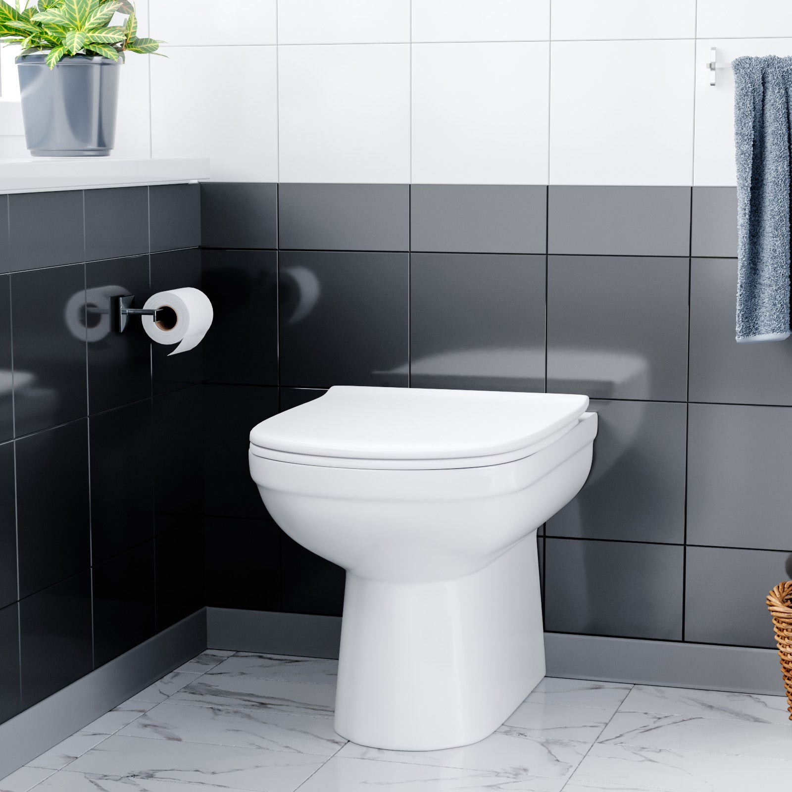 Ketton Modern Back to Wall Rimless Toilet and Soft Close Seat White