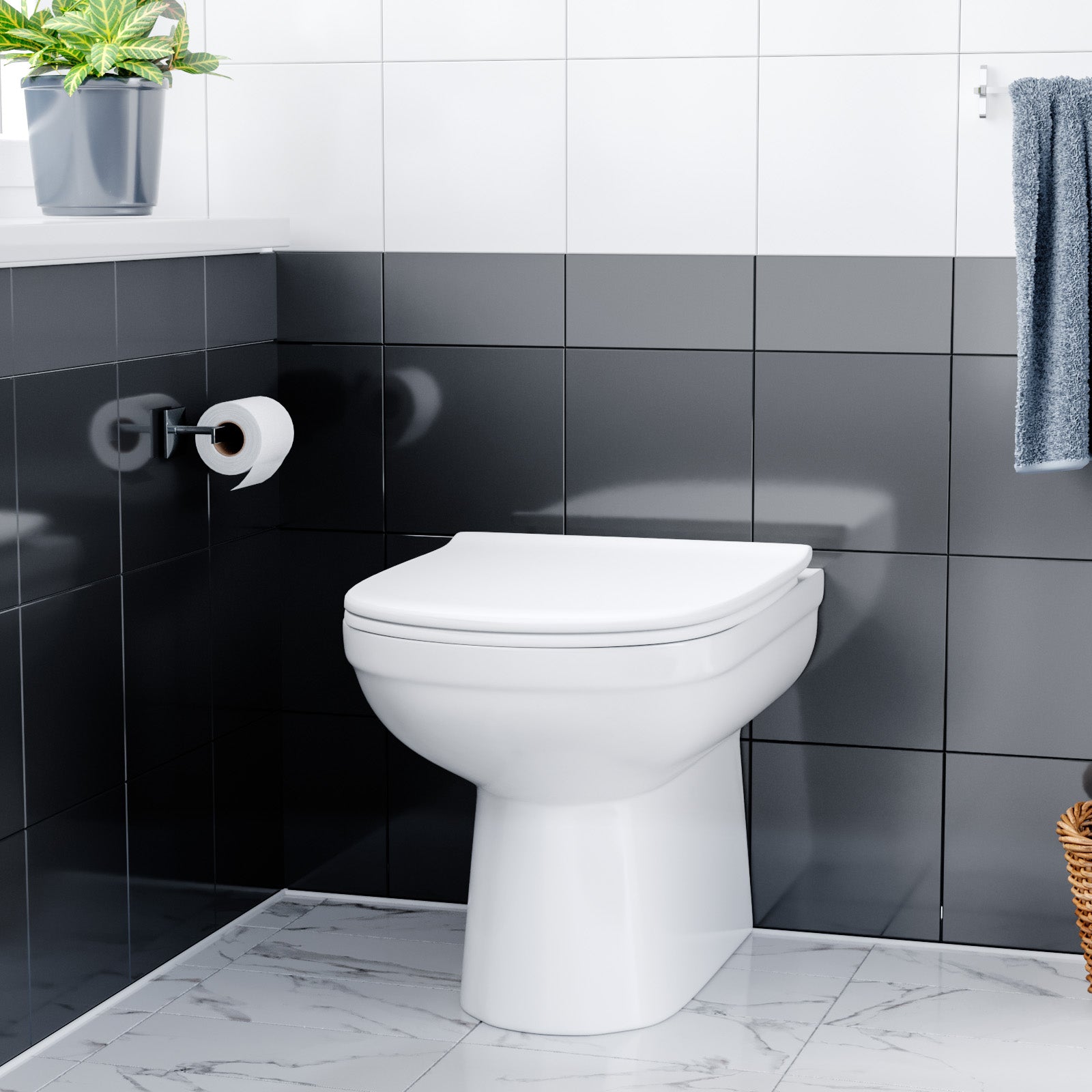 Ketton Modern Back to Wall Rimless Toilet and Soft Close Seat White