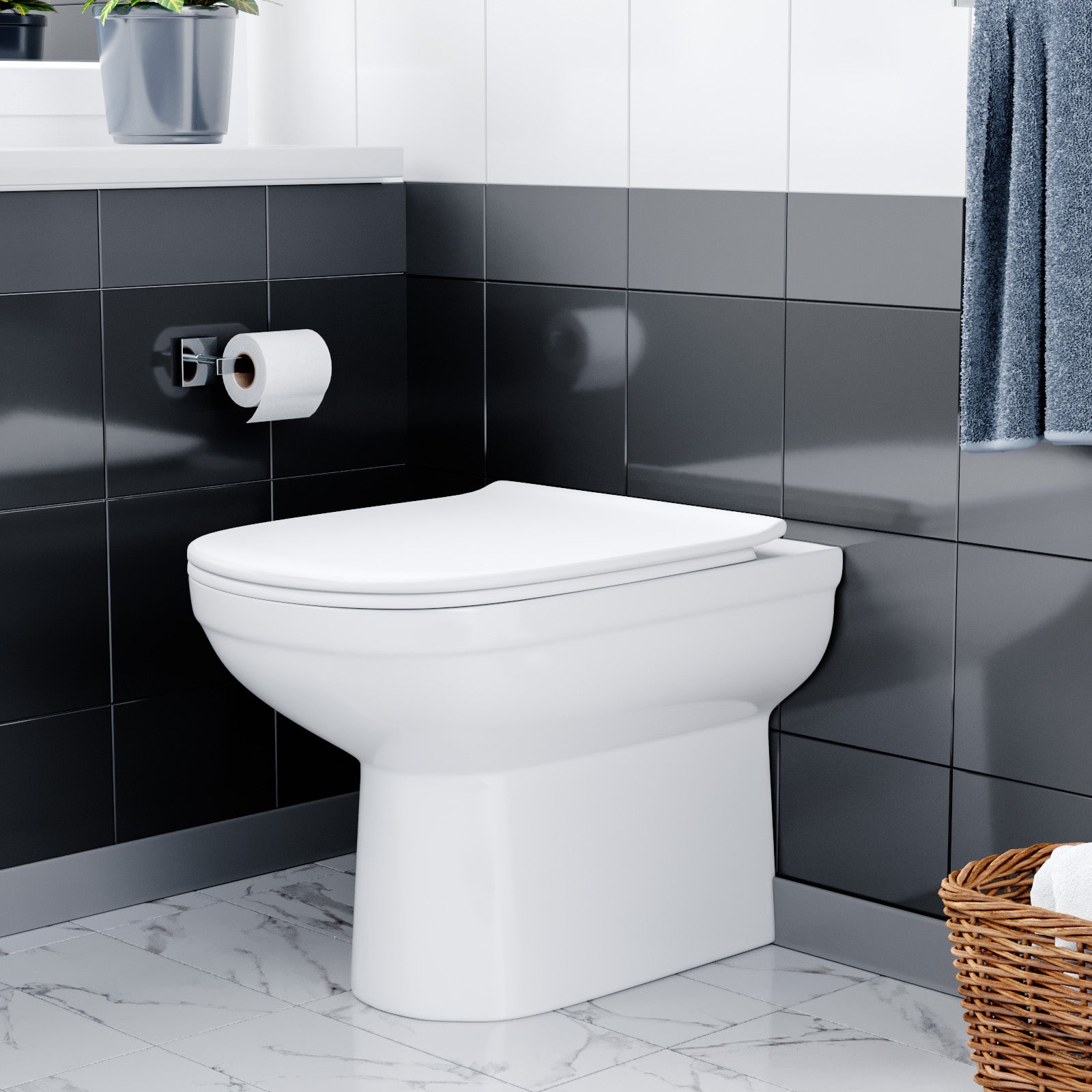 Ketton Modern Back to Wall Rimless Toilet and Soft Close Seat White