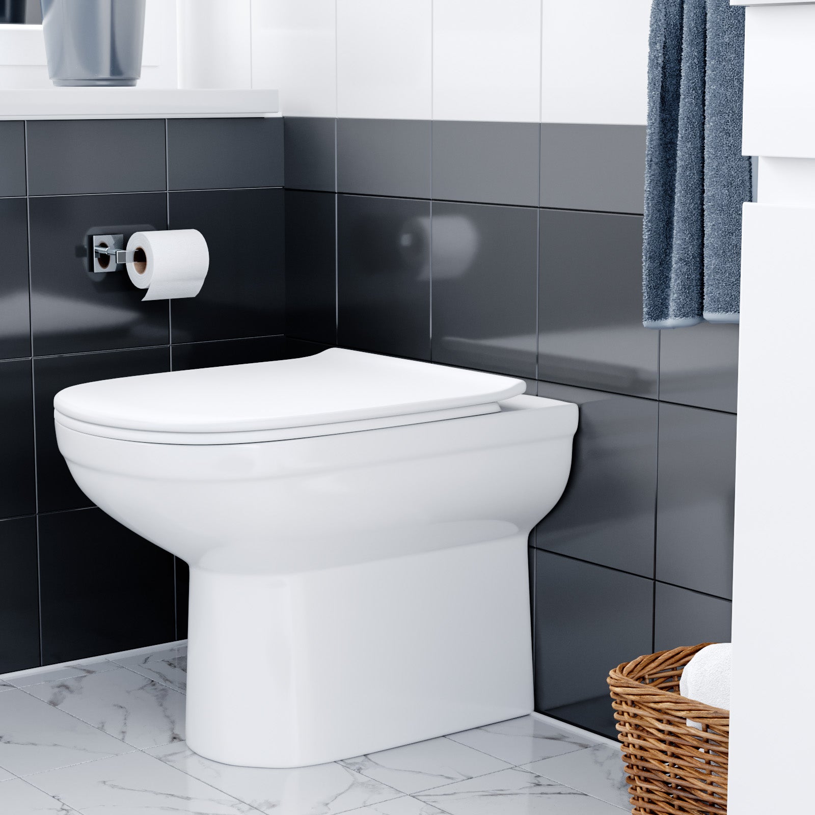 Ketton Modern Back to Wall Rimless Toilet and Soft Close Seat White