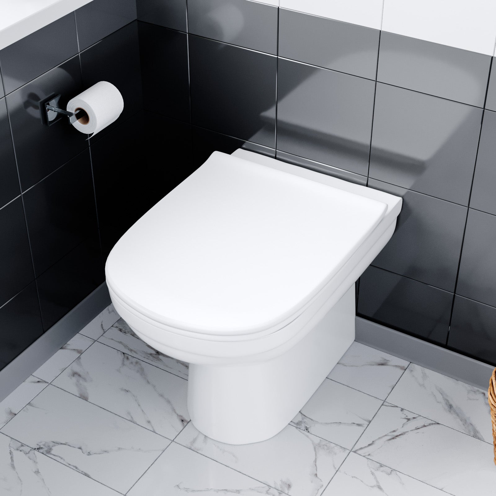 Ketton Modern Back to Wall Rimless Toilet and Soft Close Seat White