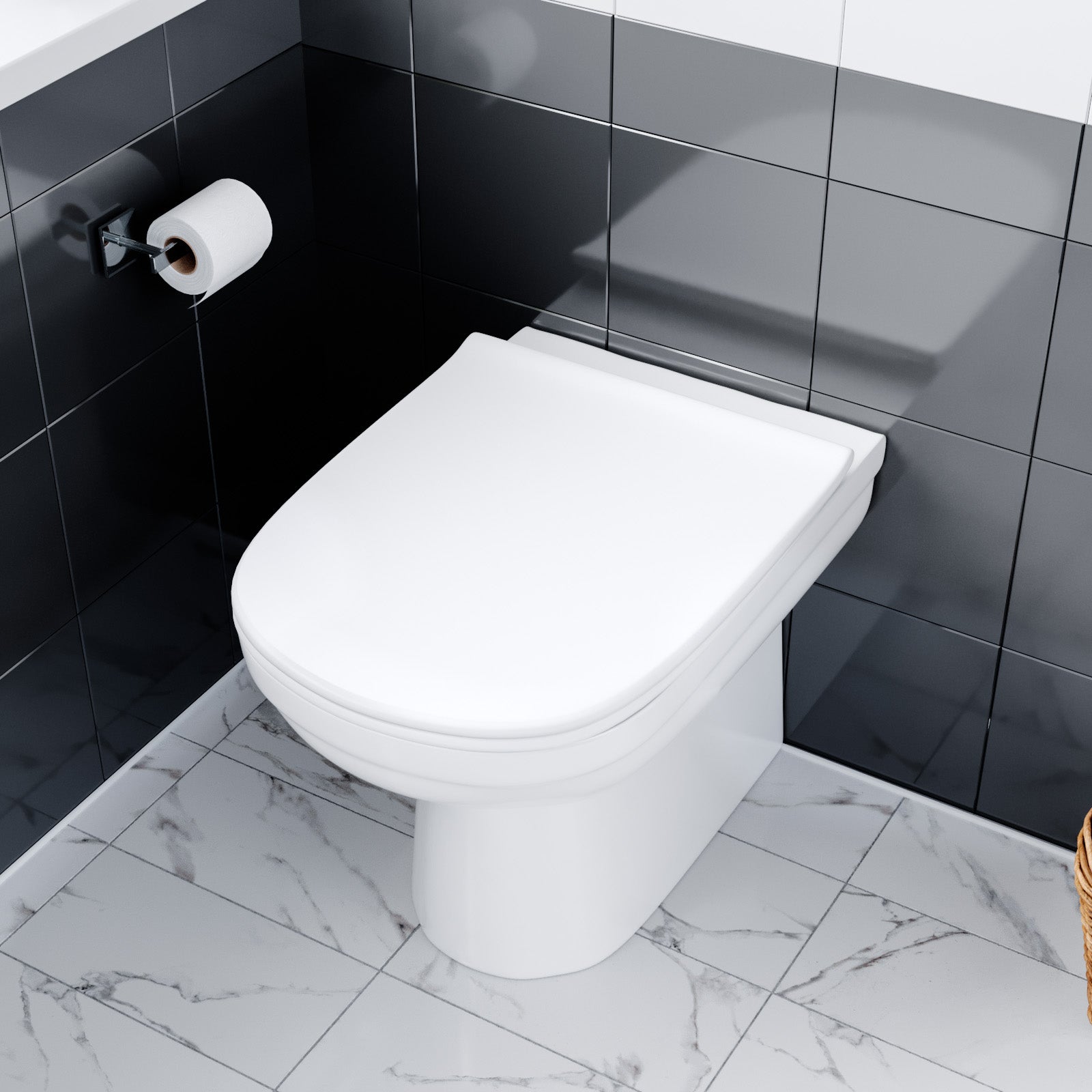 Ketton Modern Back to Wall Rimless Toilet and Soft Close Seat White