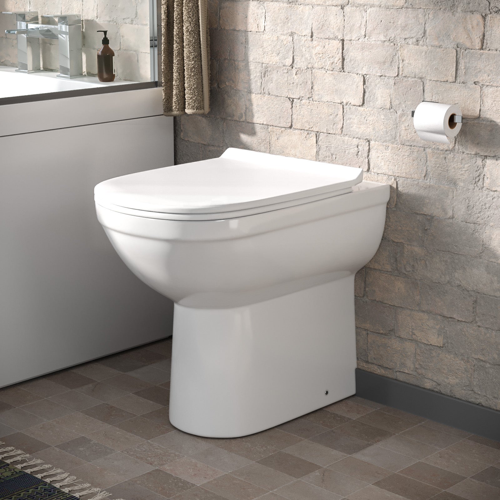 Kelfield Contemporary Bathroom Comfort Height Back to Wall Toilet with Soft Close Seat White