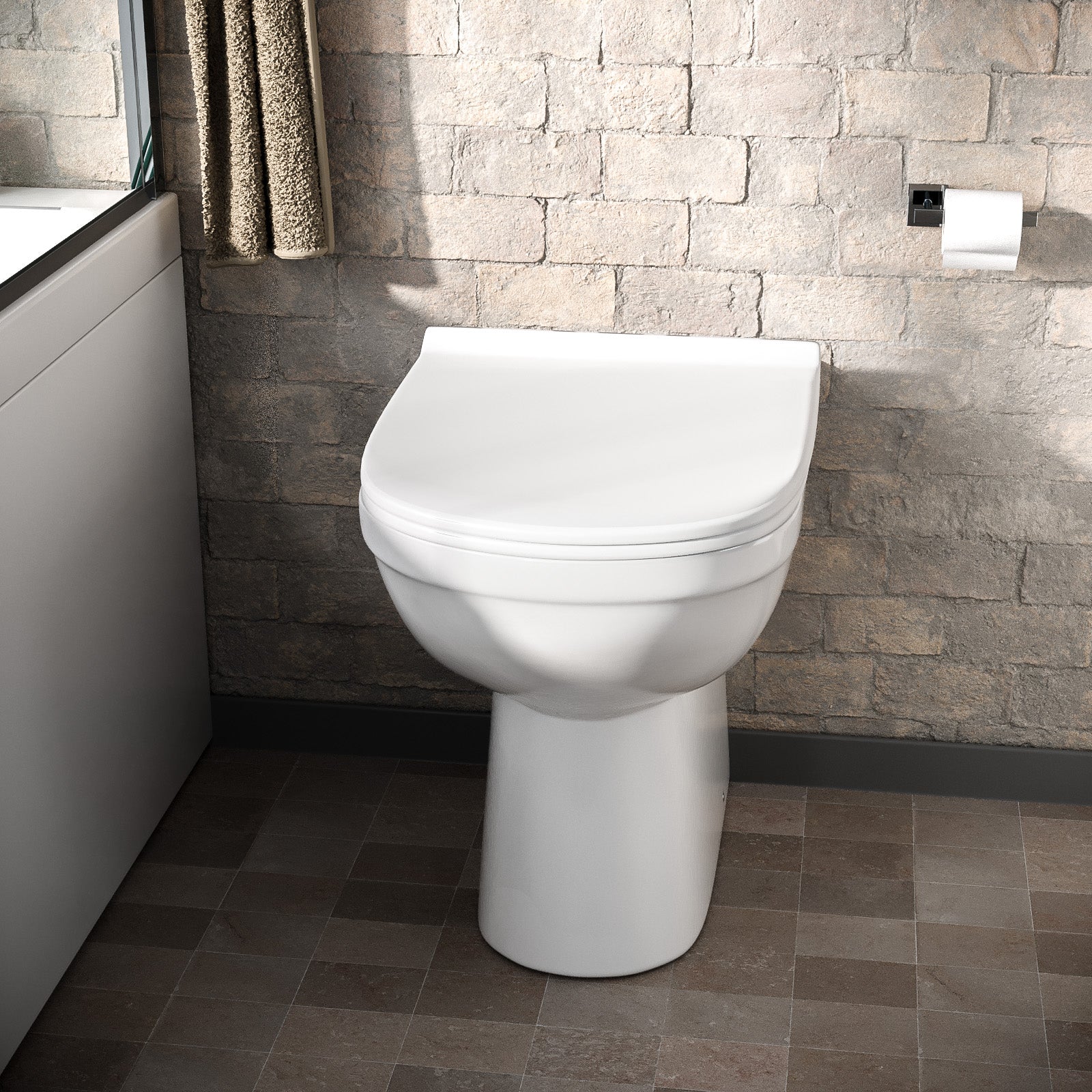 Kelfield Contemporary Bathroom Comfort Height Back to Wall Toilet with Soft Close Seat White