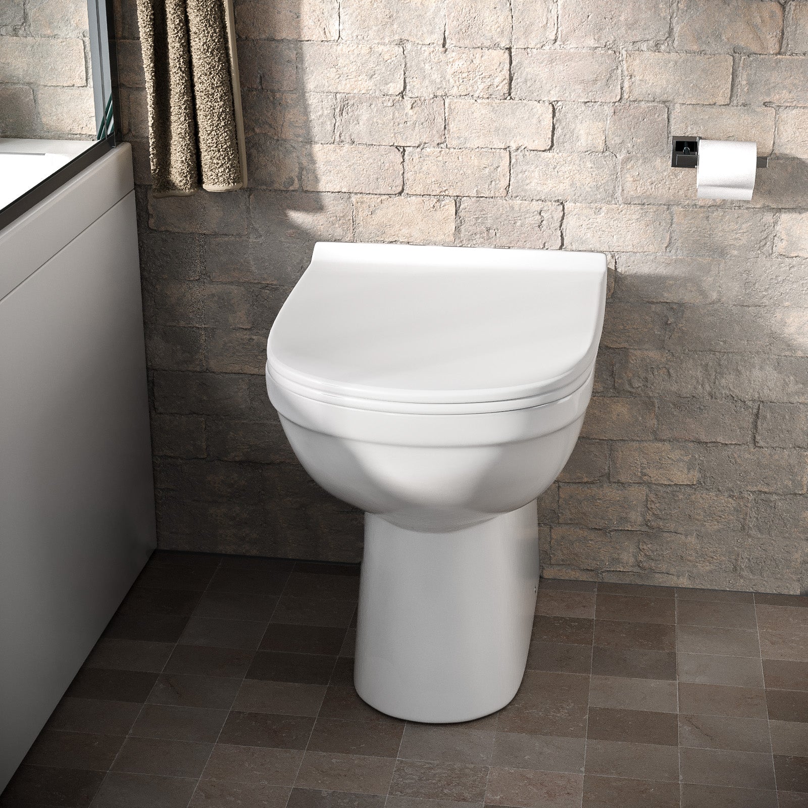 Kelfield Contemporary Bathroom Comfort Height Back to Wall Toilet with Soft Close Seat White