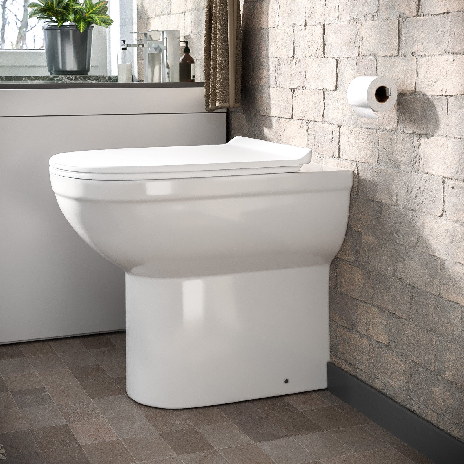 Kelfield Contemporary Bathroom Comfort Height Back to Wall Toilet with Soft Close Seat White