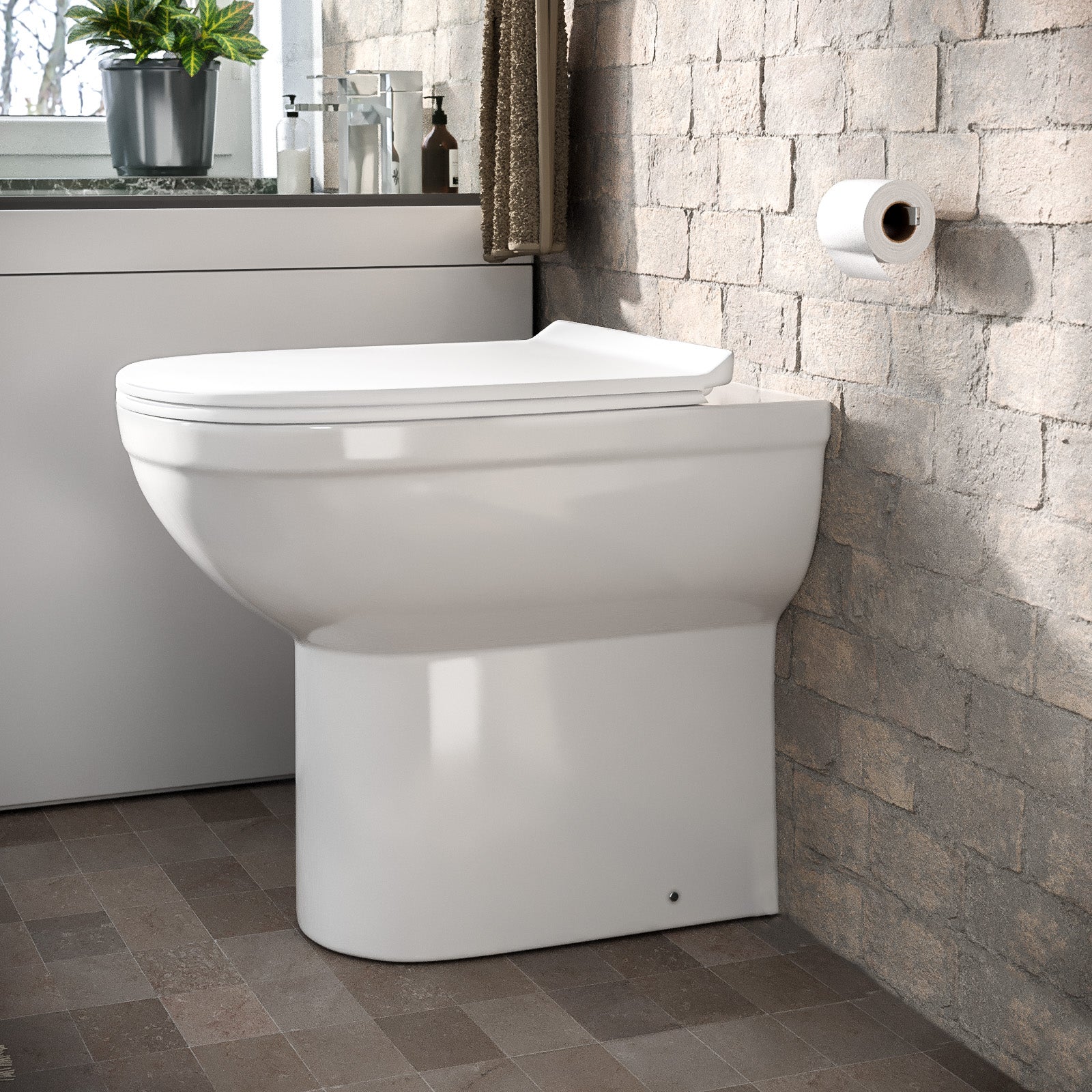 Kelfield Contemporary Bathroom Comfort Height Back to Wall Toilet with Soft Close Seat White