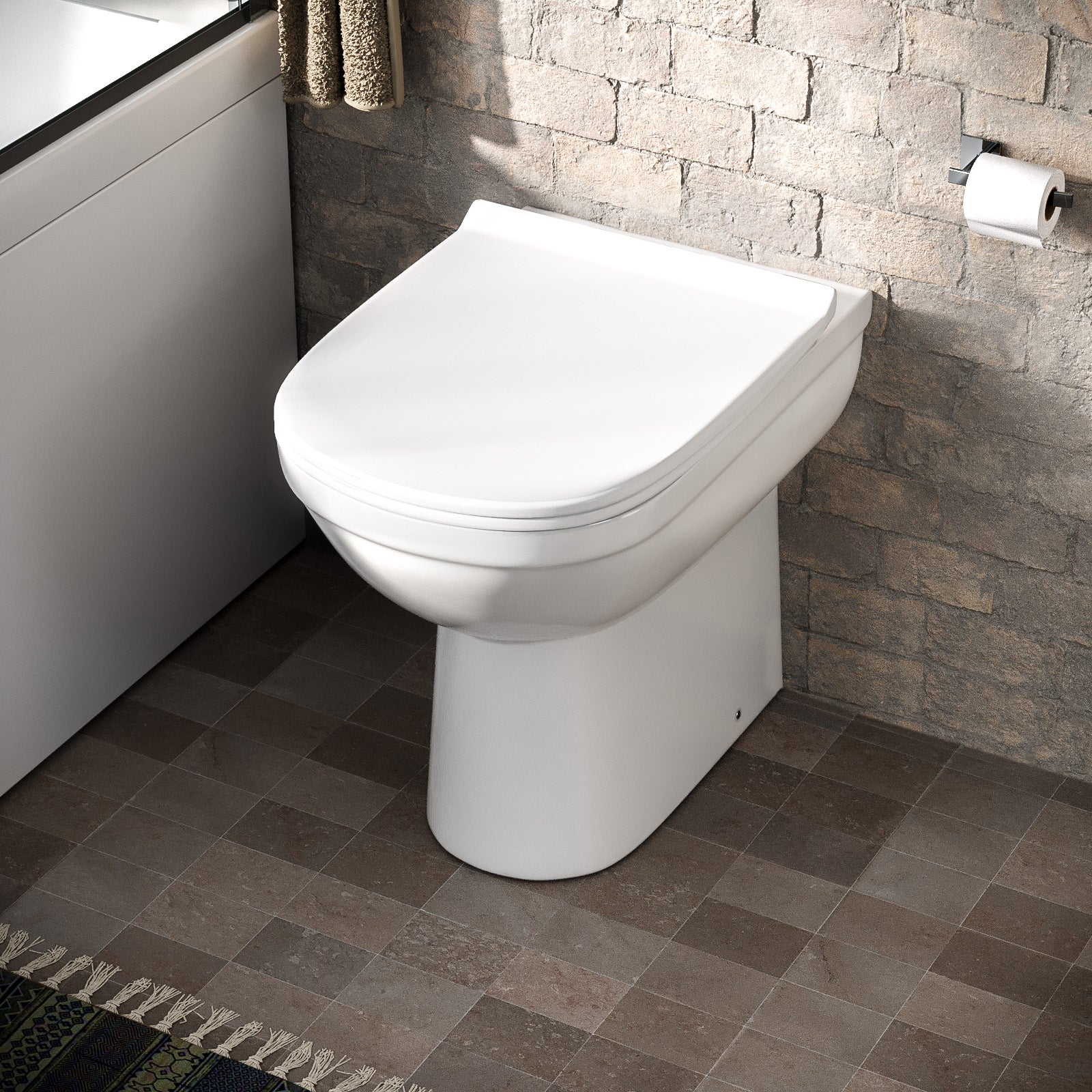 Kelfield Contemporary Bathroom Comfort Height Back to Wall Toilet with Soft Close Seat White