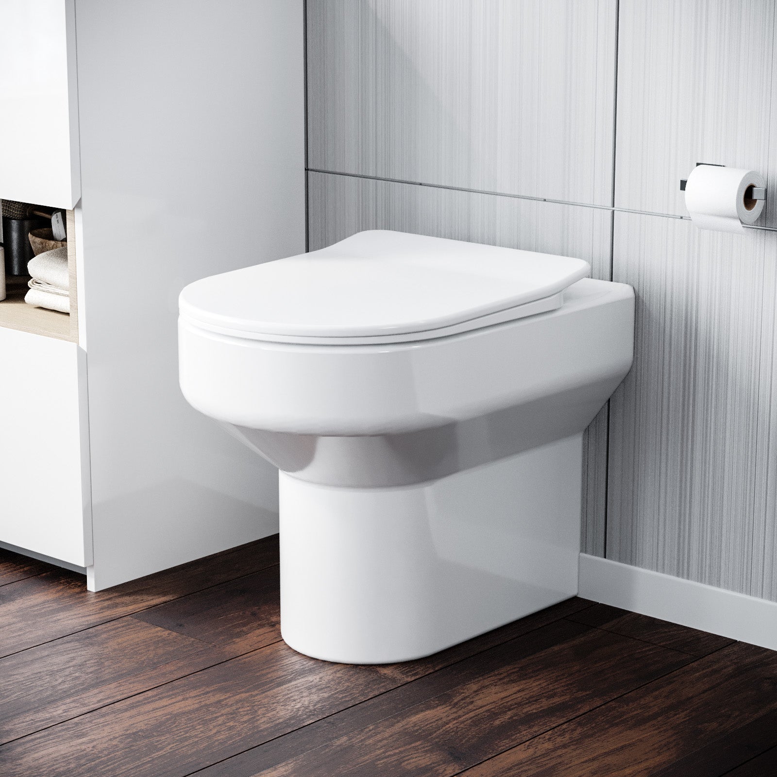 Kensington Contemporary Bathroom Rimless Back to Wall Toilet with Soft Close Seat White