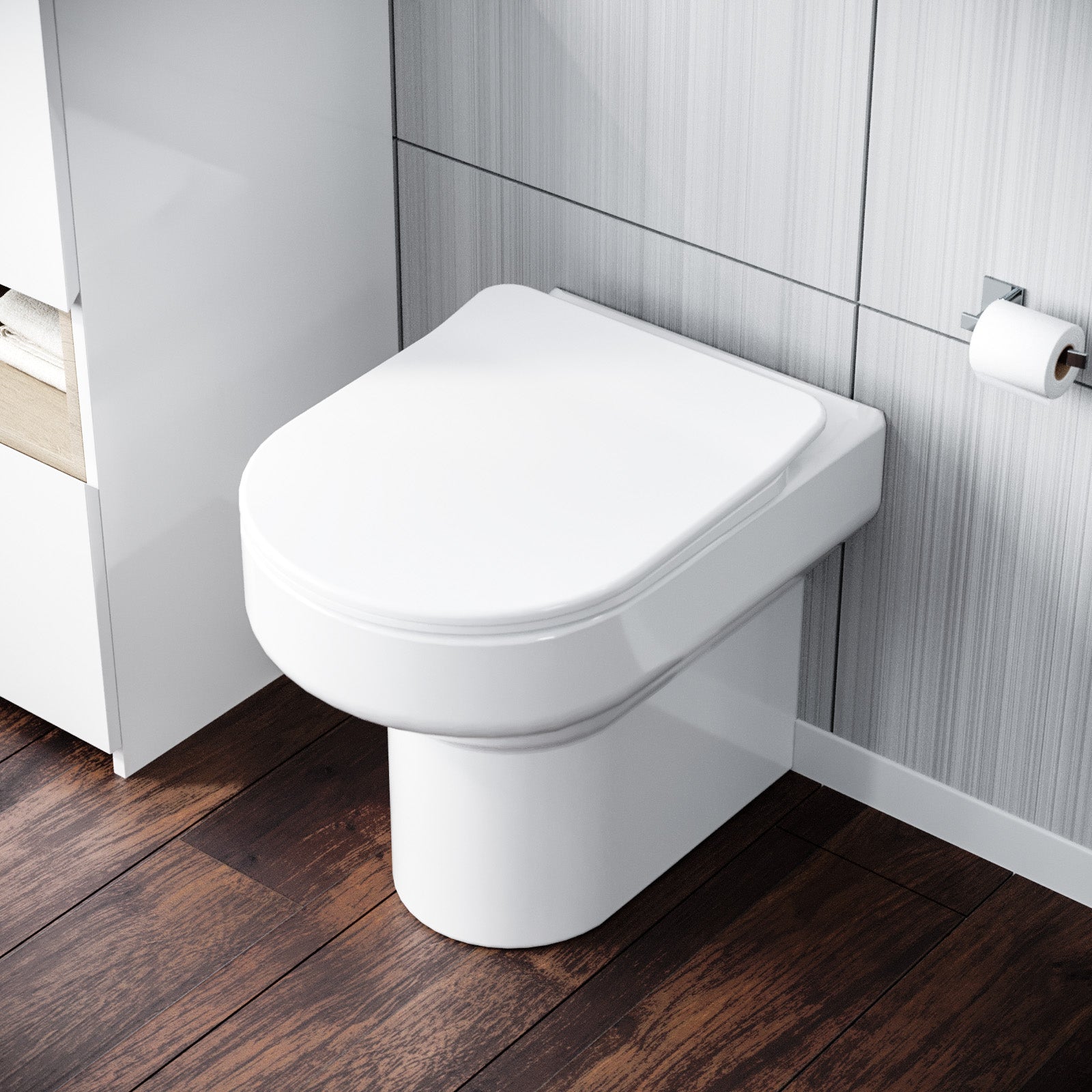 Kensington Contemporary Bathroom Rimless Back to Wall Toilet with Soft Close Seat White