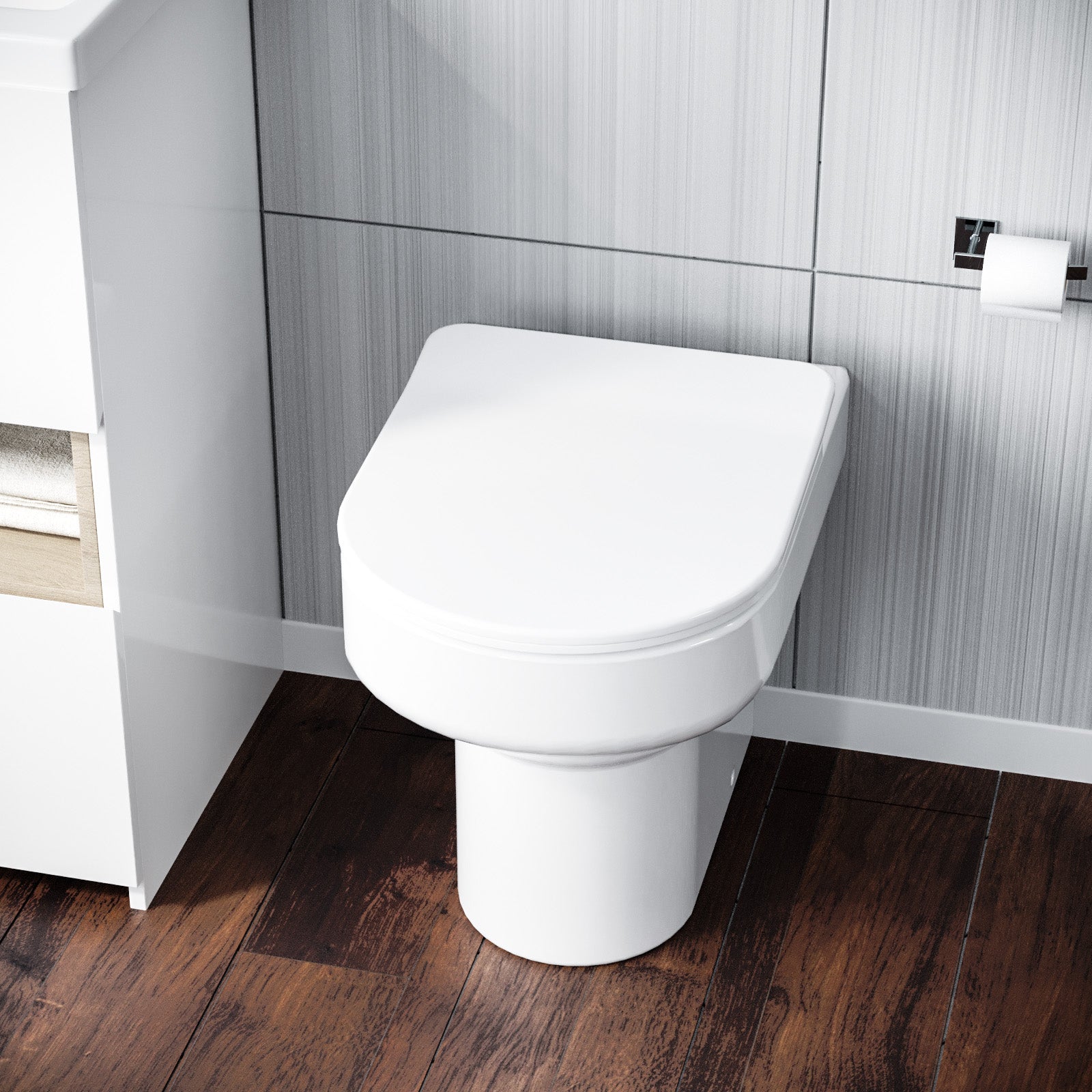 Kensington Contemporary Bathroom Rimless Back to Wall Toilet with Soft Close Seat White