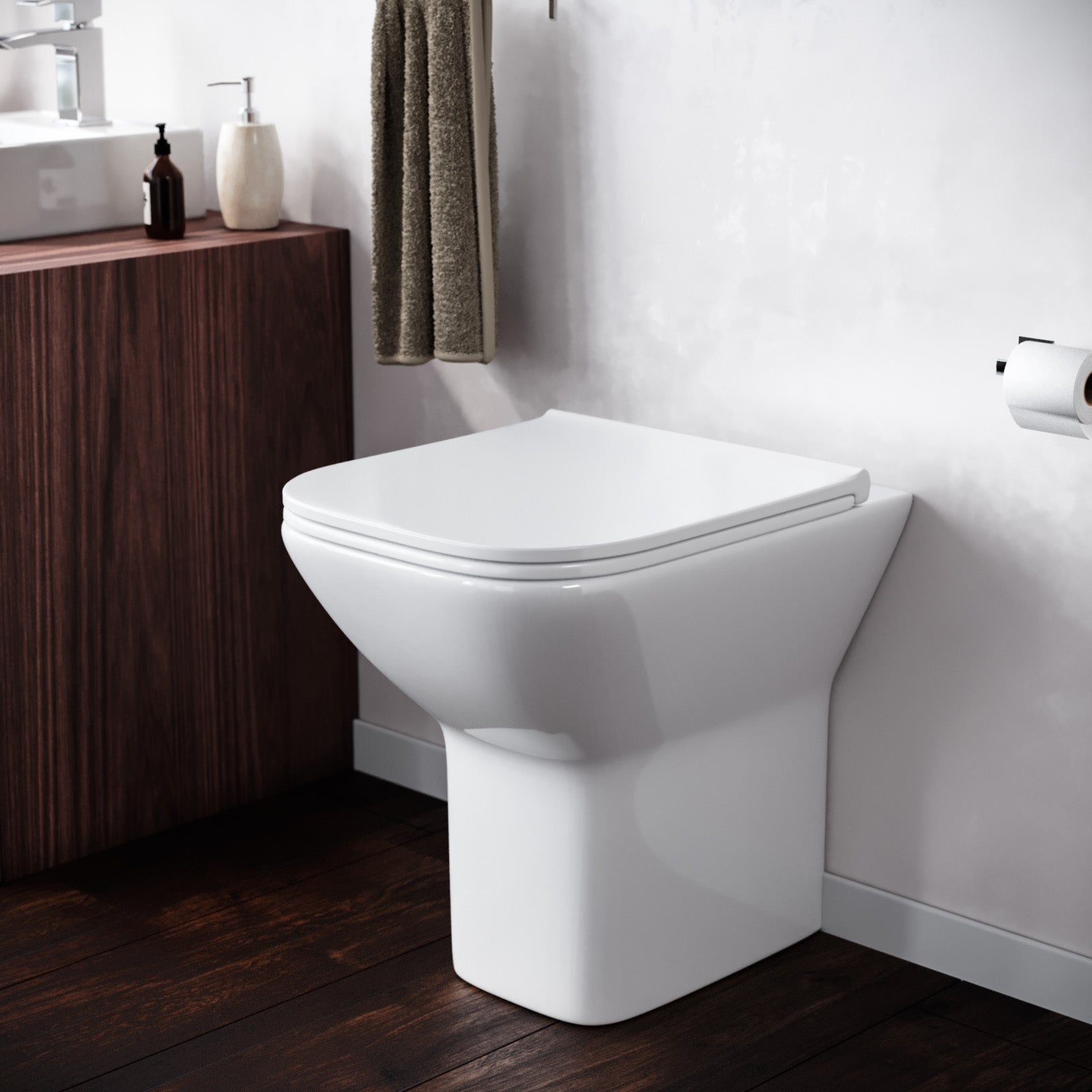 Keswick Contemporary Back to Wall Rimless Toilet and Soft Close Seat White Bathroom
