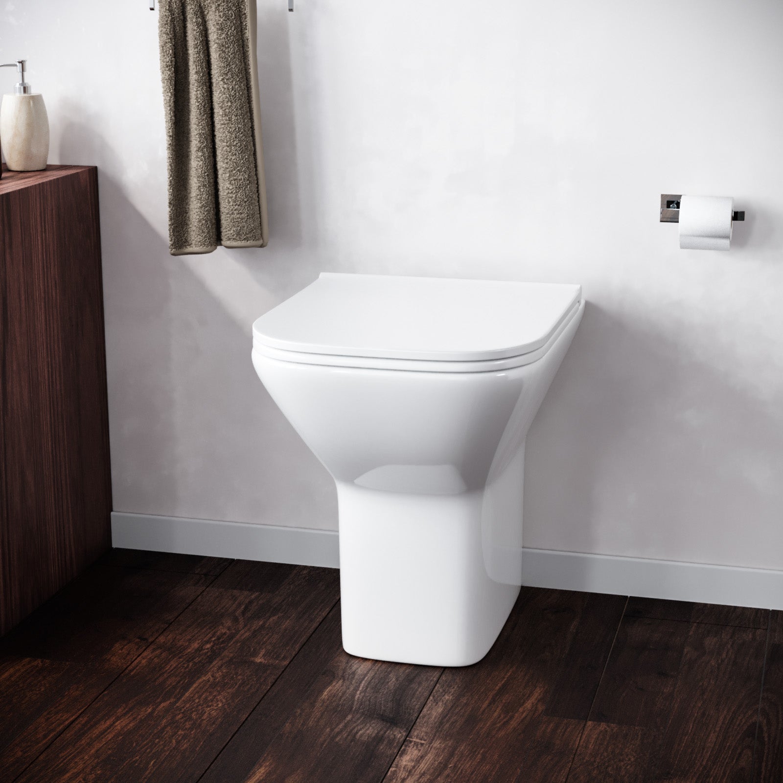 Keswick Contemporary Back to Wall Rimless Toilet and Soft Close Seat White Bathroom