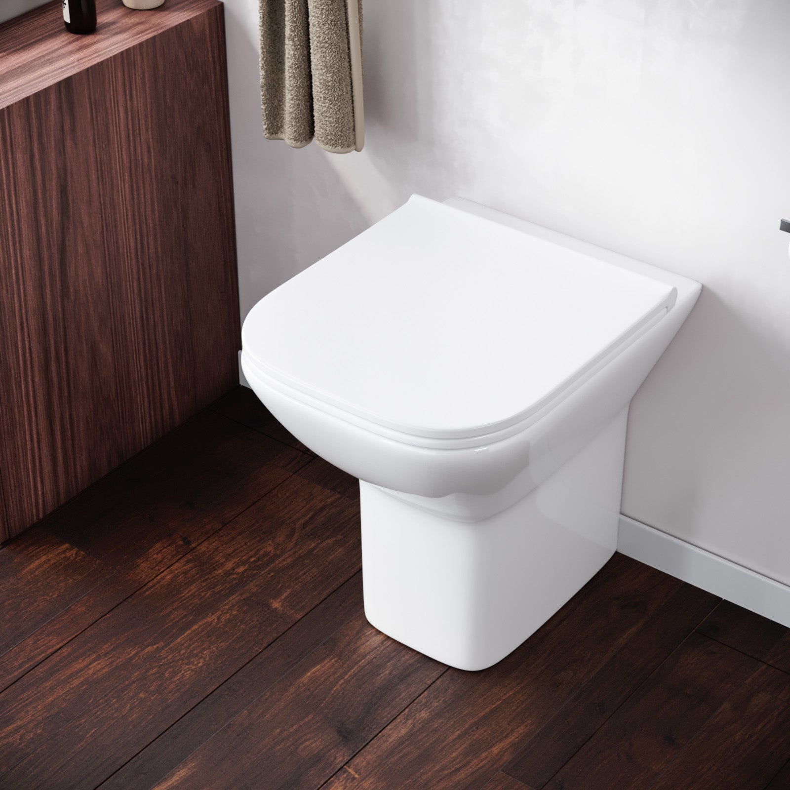 Keswick Contemporary Back to Wall Rimless Comfort Height Toilet and Soft Close Seat White Bathroom