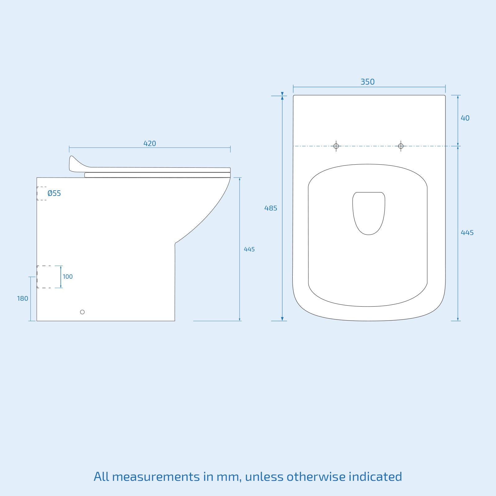 Keswick Contemporary Back to Wall Rimless Comfort Height Toilet and Soft Close Seat White Bathroom