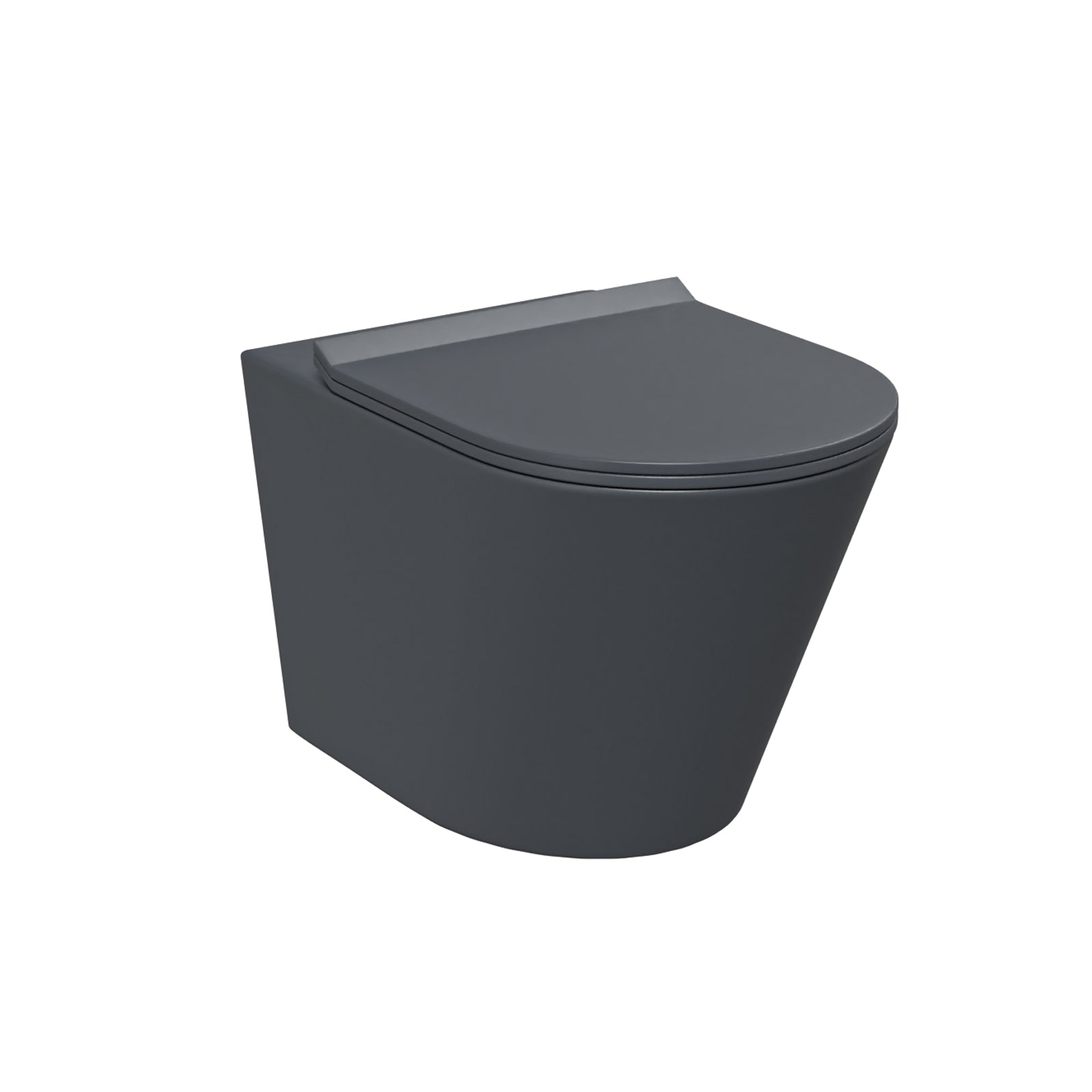Dark Grey Rimless Round Back to Wall Toilet with Soft Close Seat