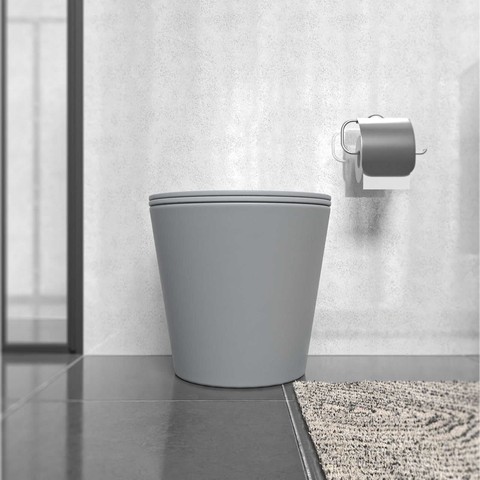 Matte Grey Rimless Round Back to Wall Toilet with Soft Close Seat
