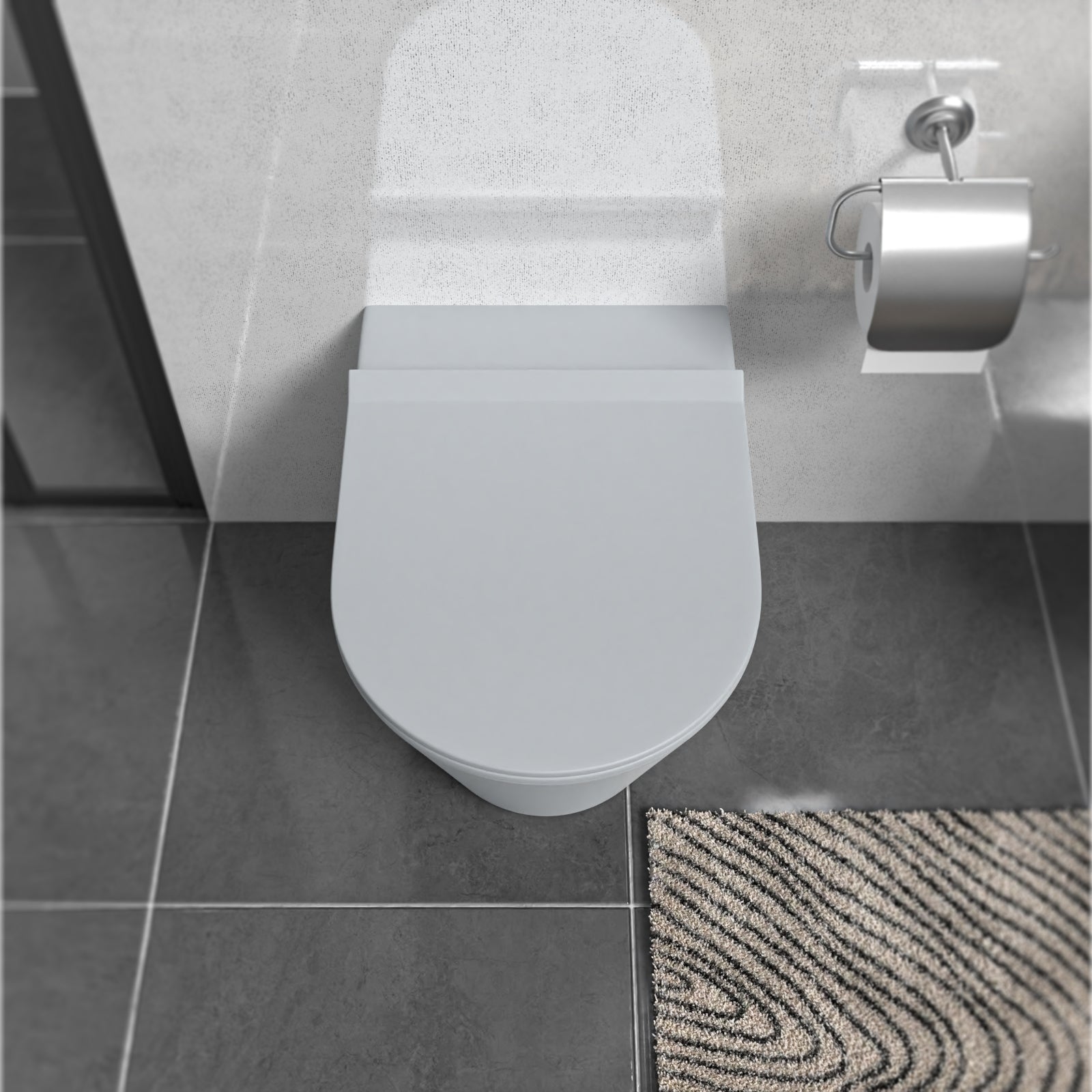 Matte Grey Rimless Round Back to Wall Toilet with Soft Close Seat