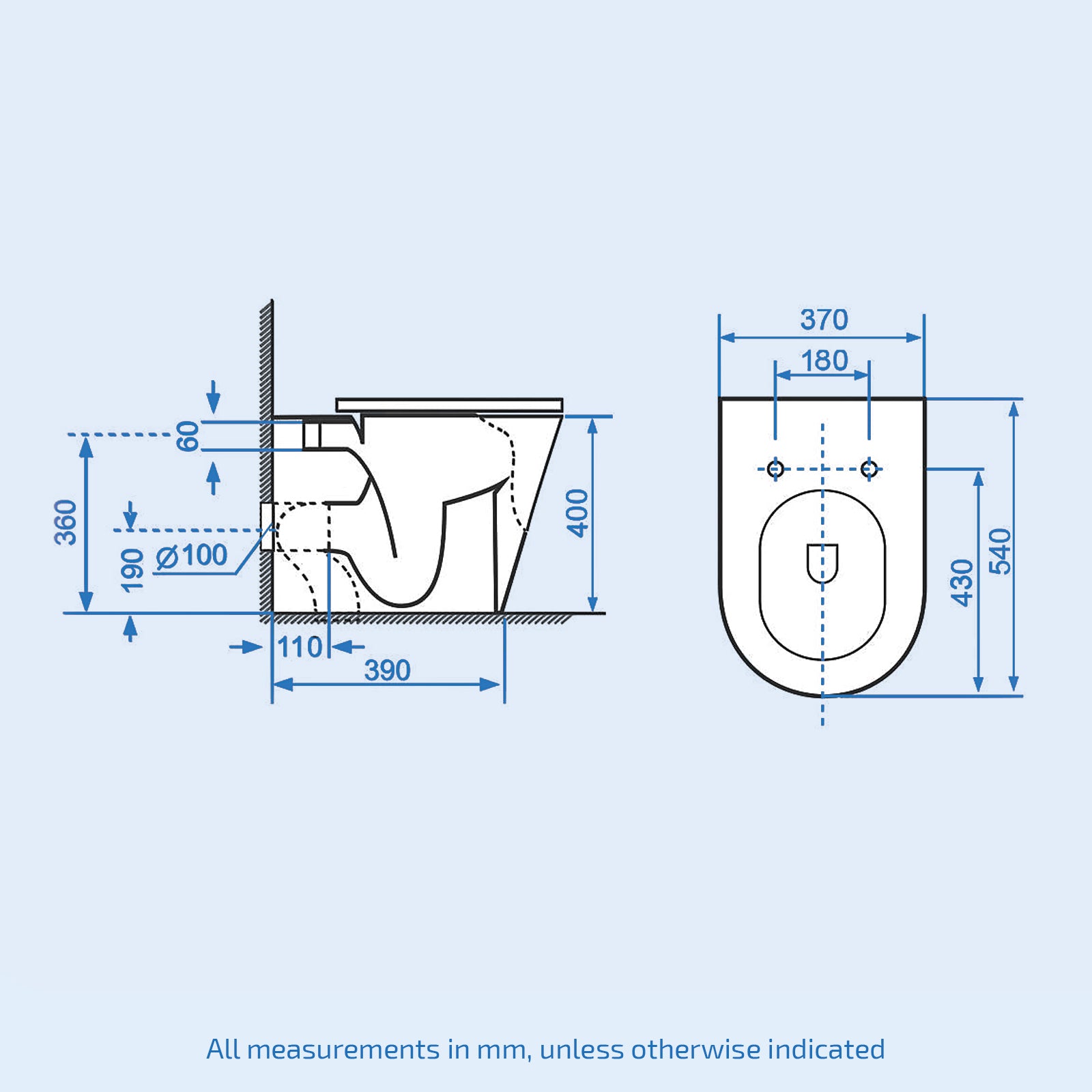 Dark Grey Rimless Round Back to Wall Toilet with Soft Close Seat