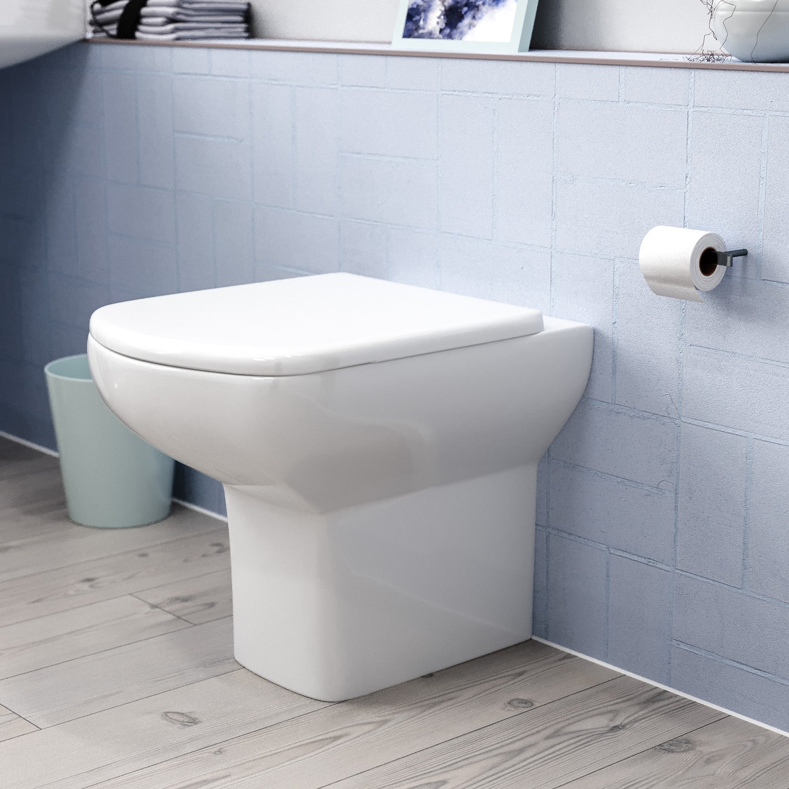 Modern Back to Wall Rimless Toilet and Soft Close Seat White
