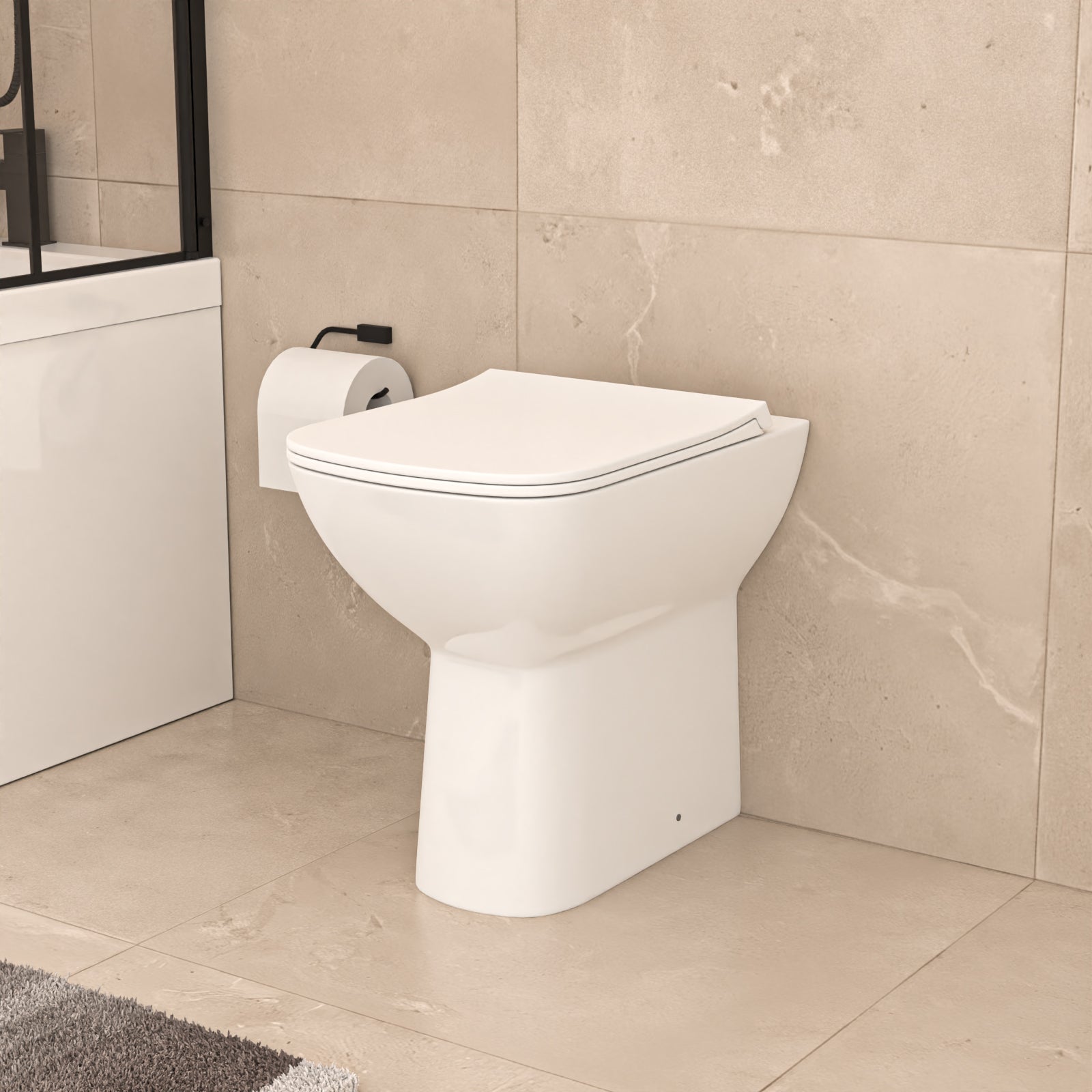 White Square Rimless Comfort Height Toilet with Soft Close Slim Seat