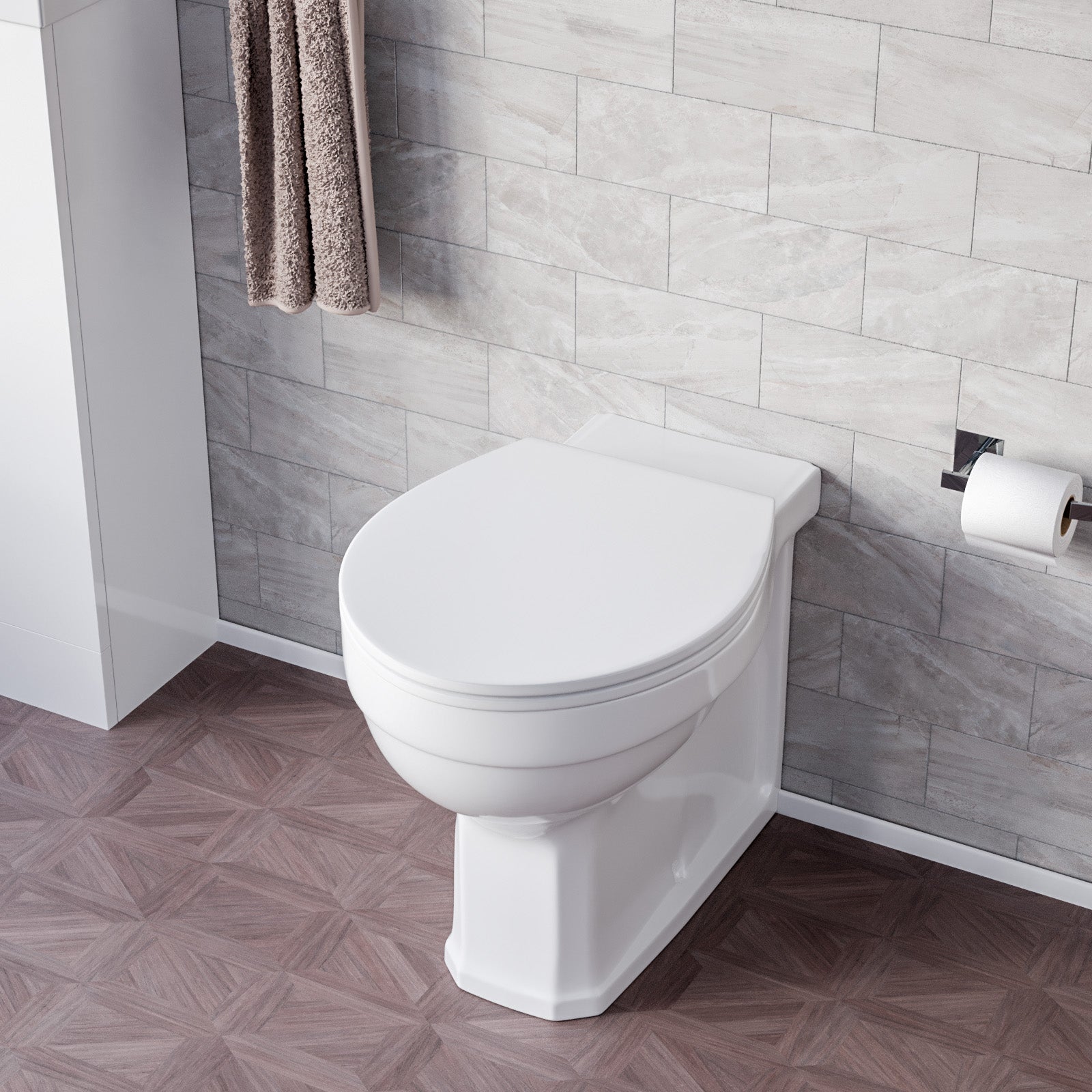 White Modern Back To Wall Rimless Toilet with Seat Cover