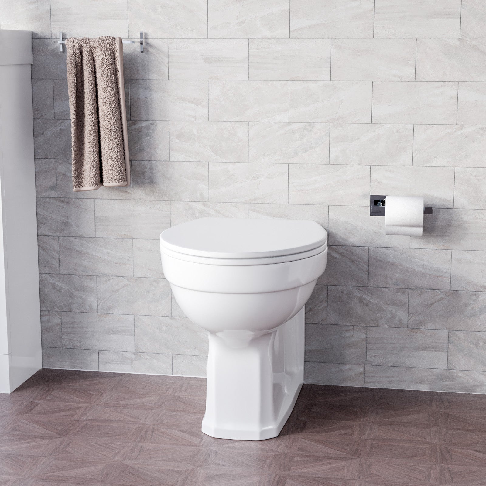 White Modern Back To Wall Rimless Toilet with Seat Cover