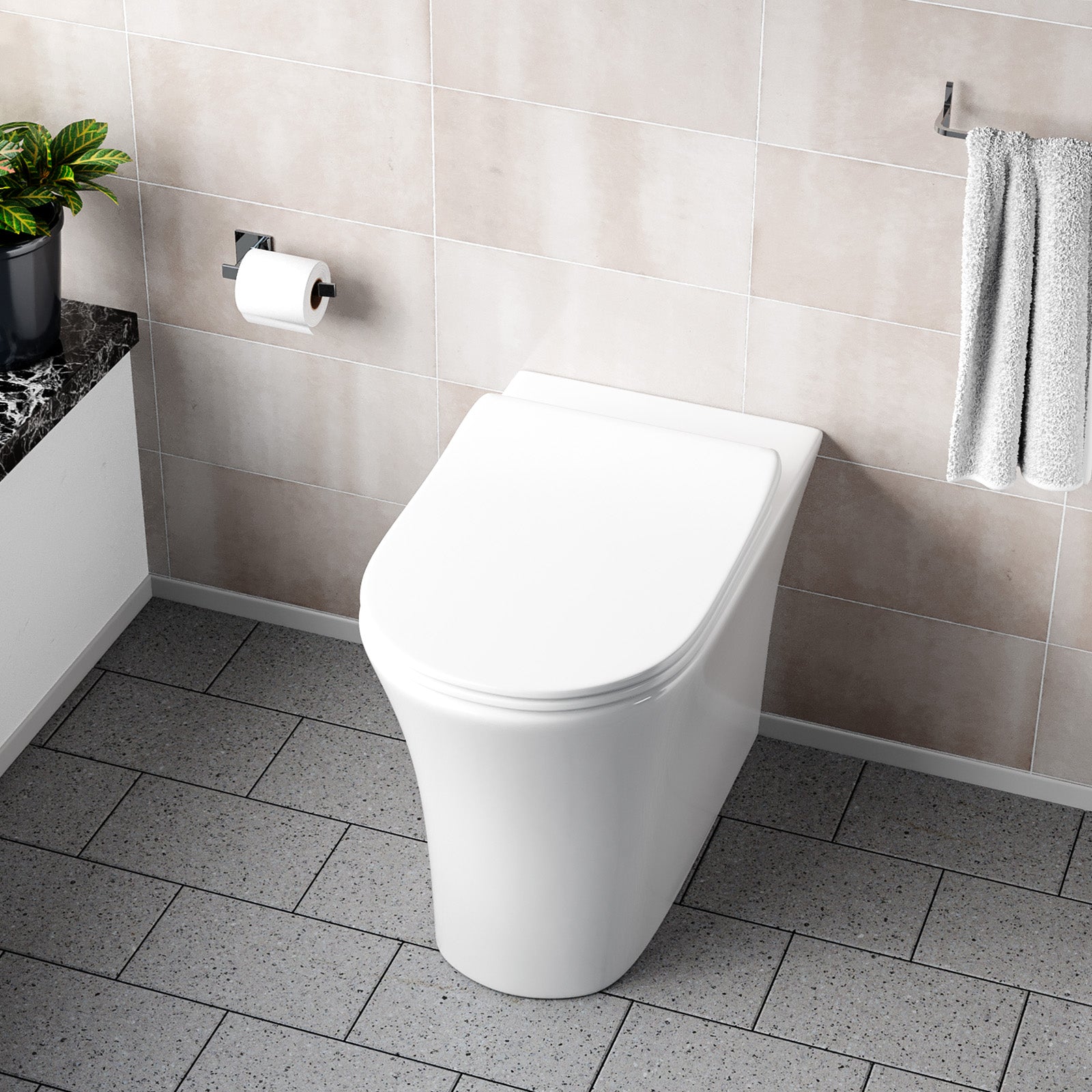 Henley Modern Comfort Height Rimless Back to Wall Toilet with Soft Close Seat White