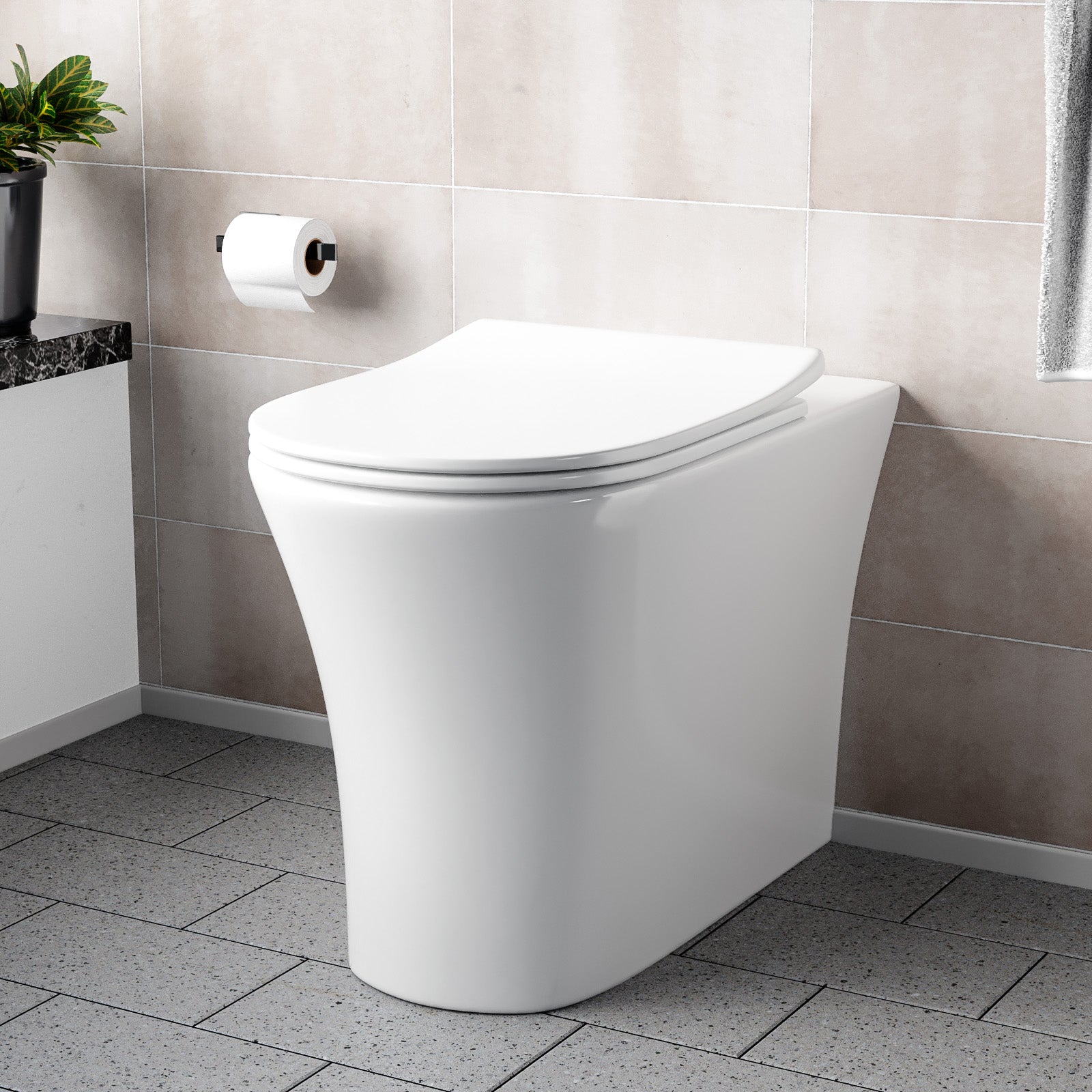 Henley Modern Comfort Height Rimless Back to Wall Toilet with Soft Close Seat White