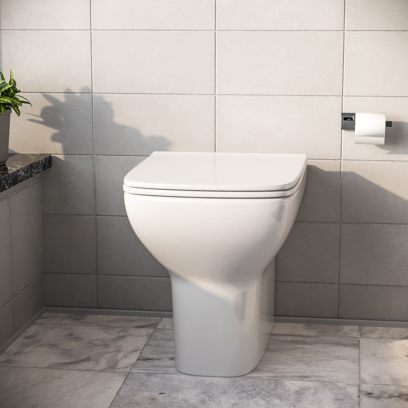 Kinver Modern Stylish Square Back to Wall Toilet, Soft Close Seat White