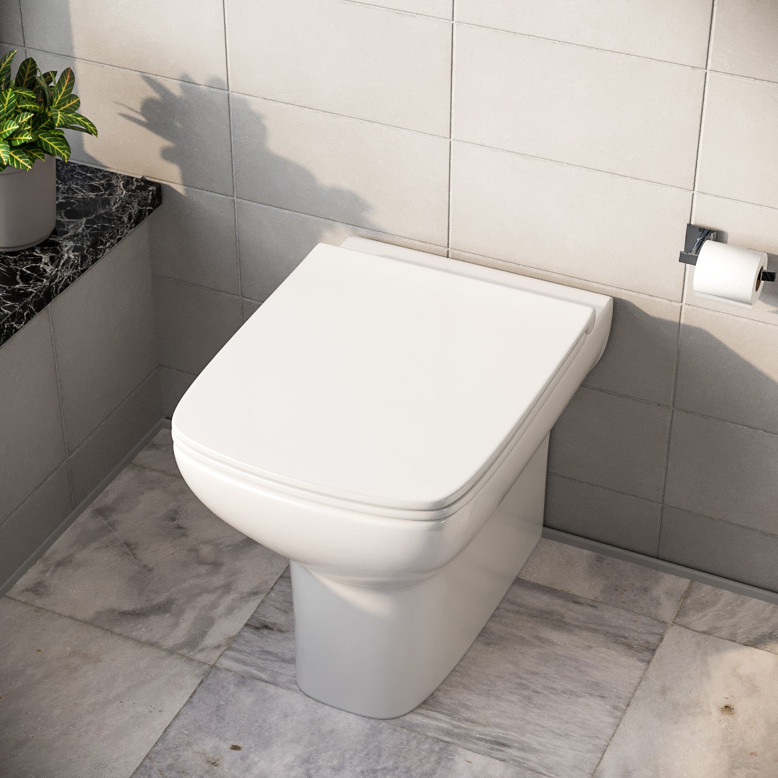 Kinver Modern Stylish Square Back to Wall Toilet, Soft Close Seat White