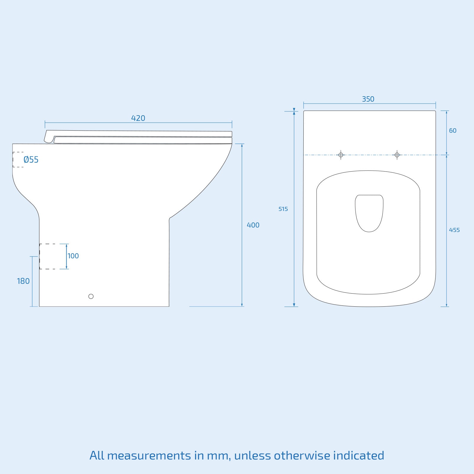 Kinver Modern Stylish Square Back to Wall Toilet, Soft Close Seat White