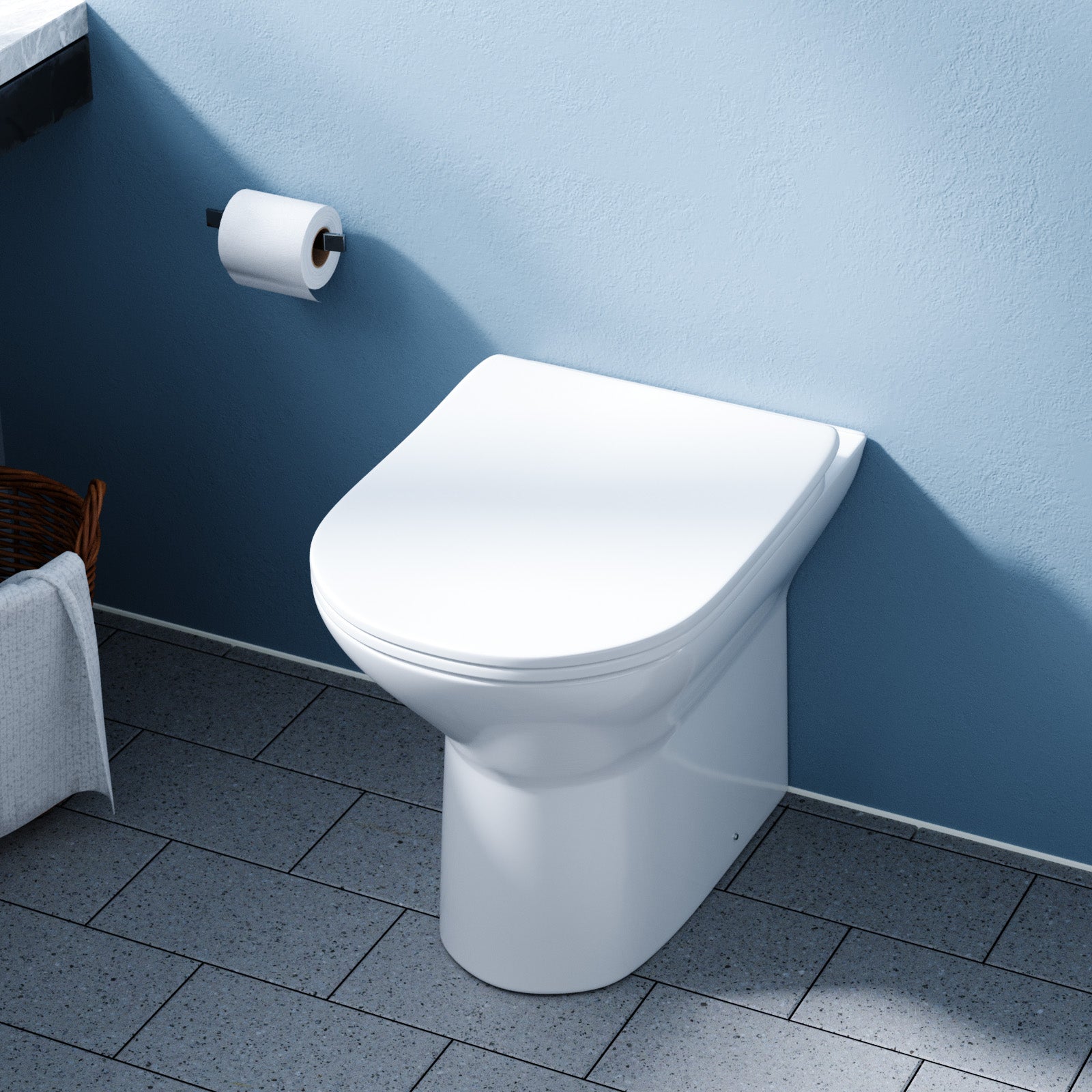 White Round Rimless Soft Close Slim Seat Back To Wall Toilet