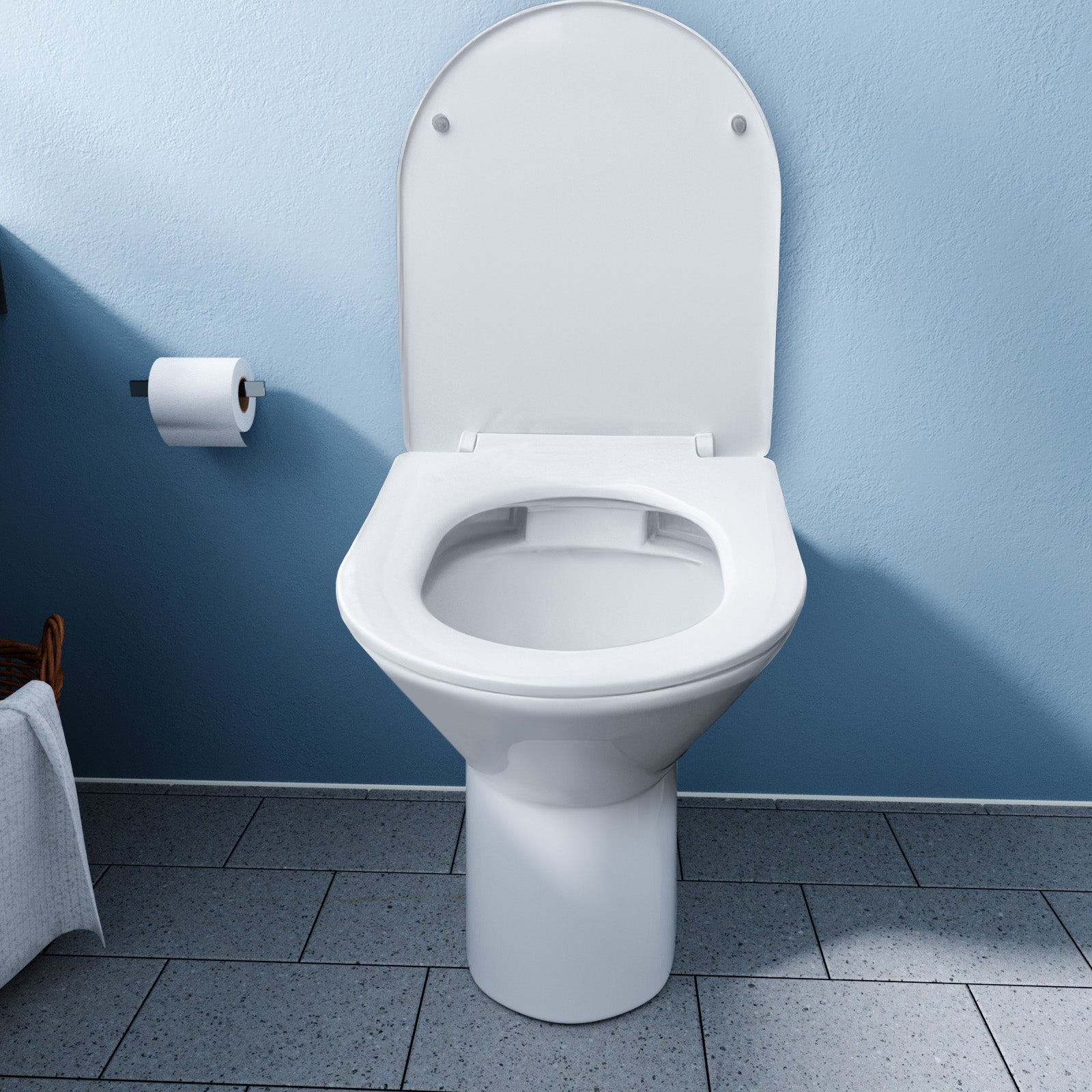 White Round Rimless Soft Close Slim Seat Back To Wall Toilet
