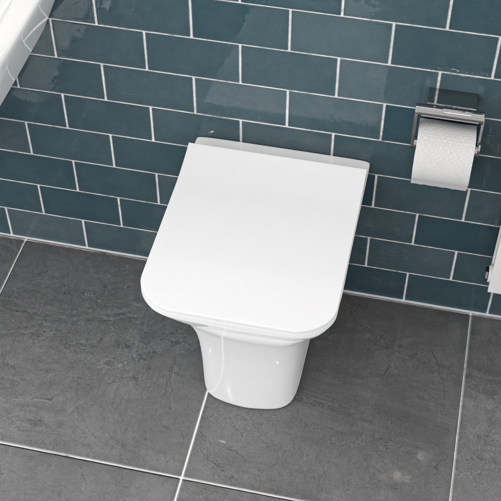 White Square Rimless Soft Close Slim Seat Back To Wall Toilet