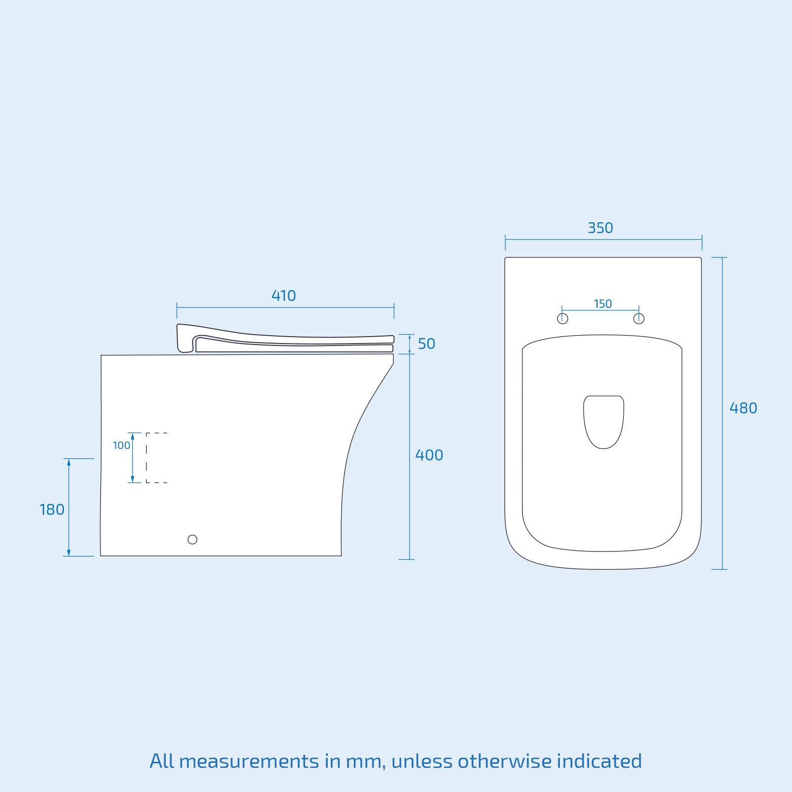 White Square Rimless Soft Close Slim Seat Back To Wall Toilet